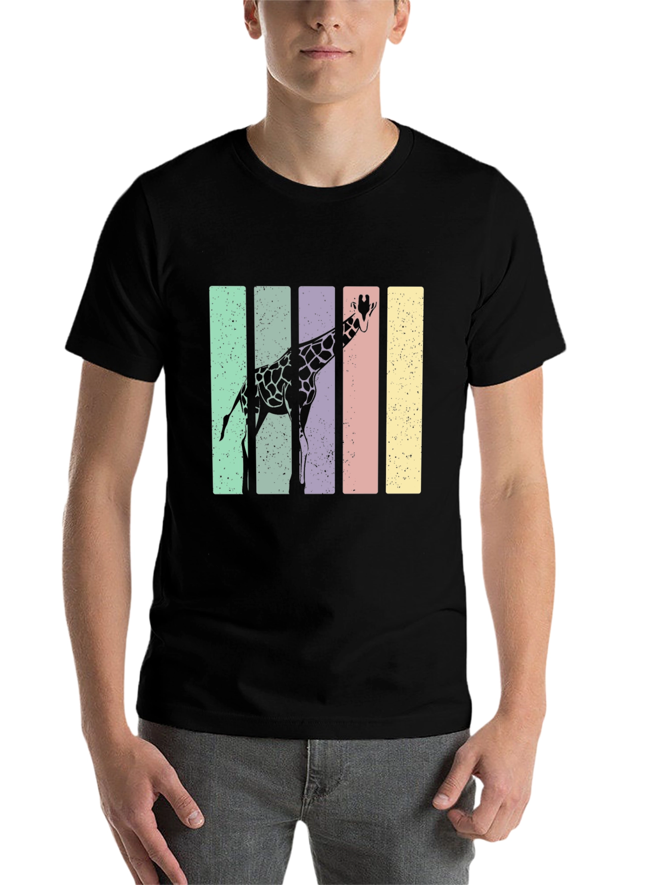 Black Giraffe Retro Stripes Graphic Tee view 7