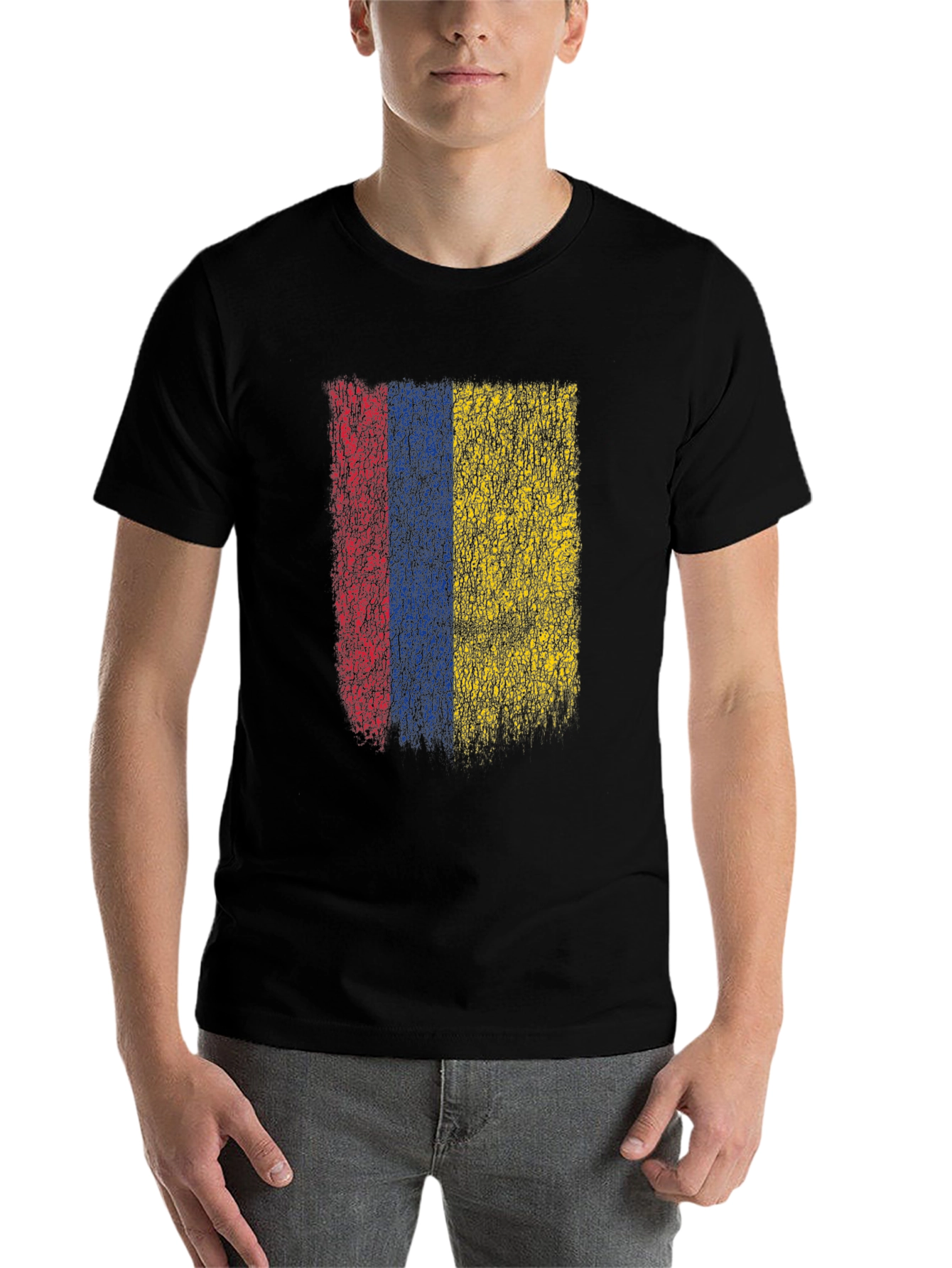 Black Colombia Flag Grunge Graphic T-Shirt - Black Cotton Tee view 7