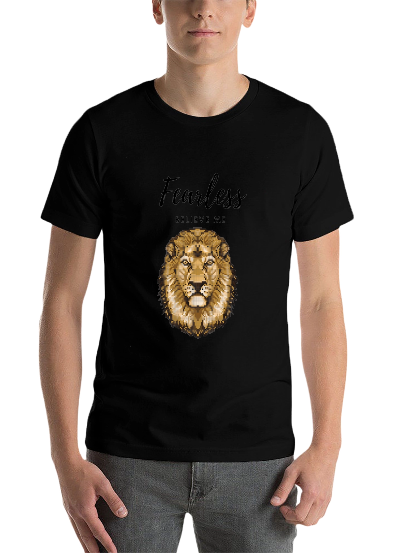 Black Fearless Lion Graphic Tee - Premium Cotton Blend view 7