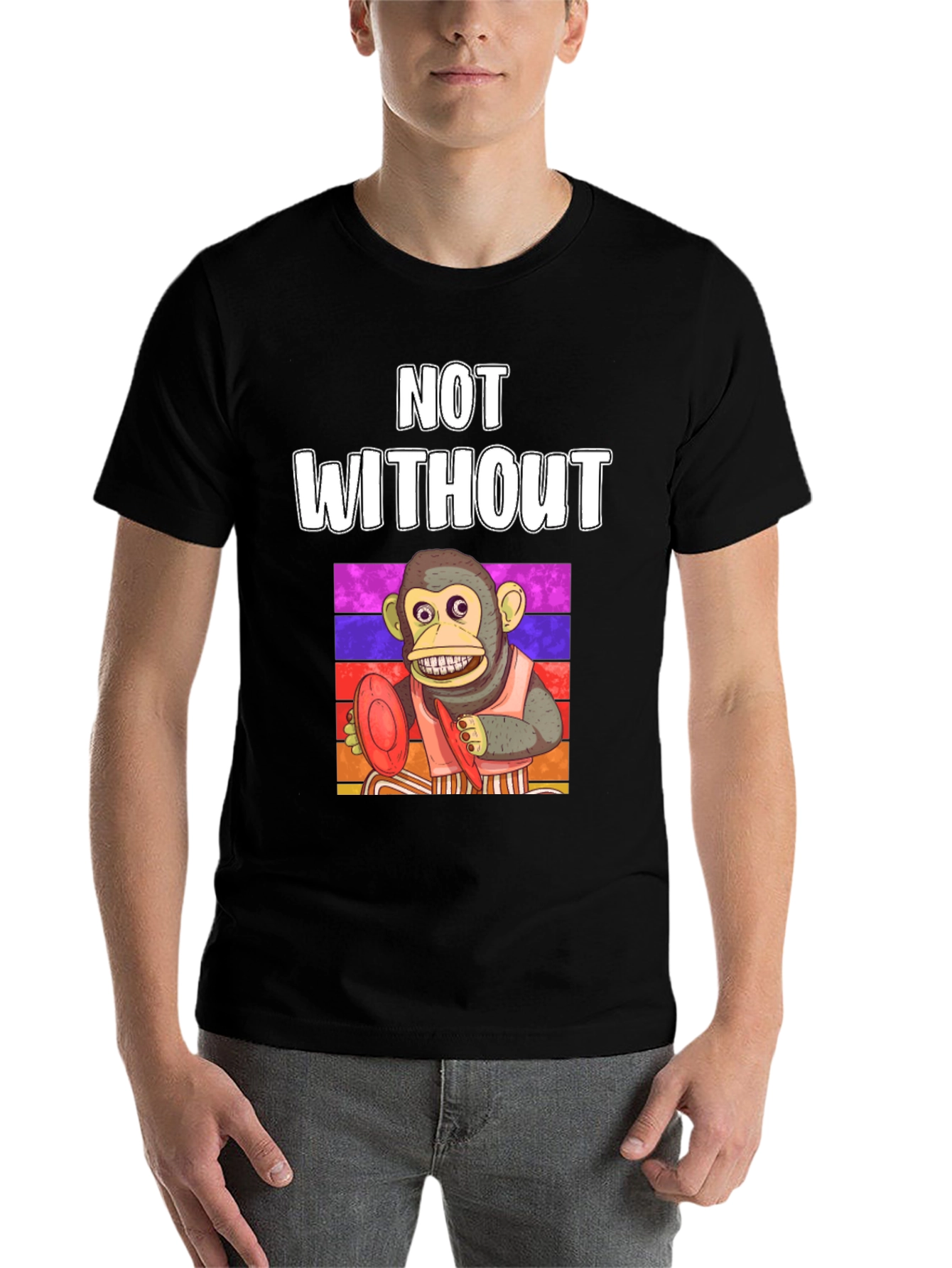 Black Funny Monkey T-Shirt - Not Without My Cymbals! view 7