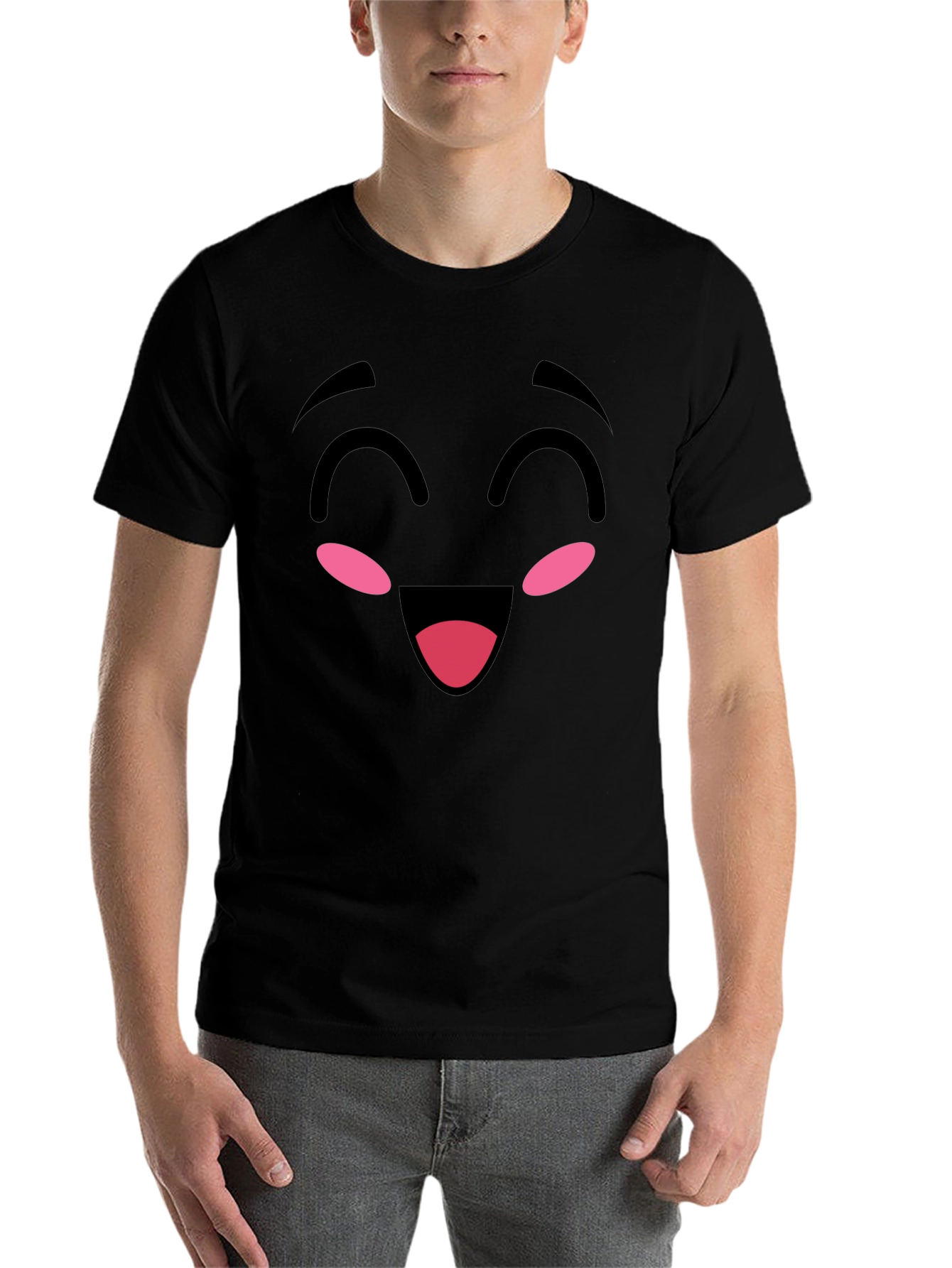 Black Happy Face Graphic Tee - Soft Cotton Blend view 7