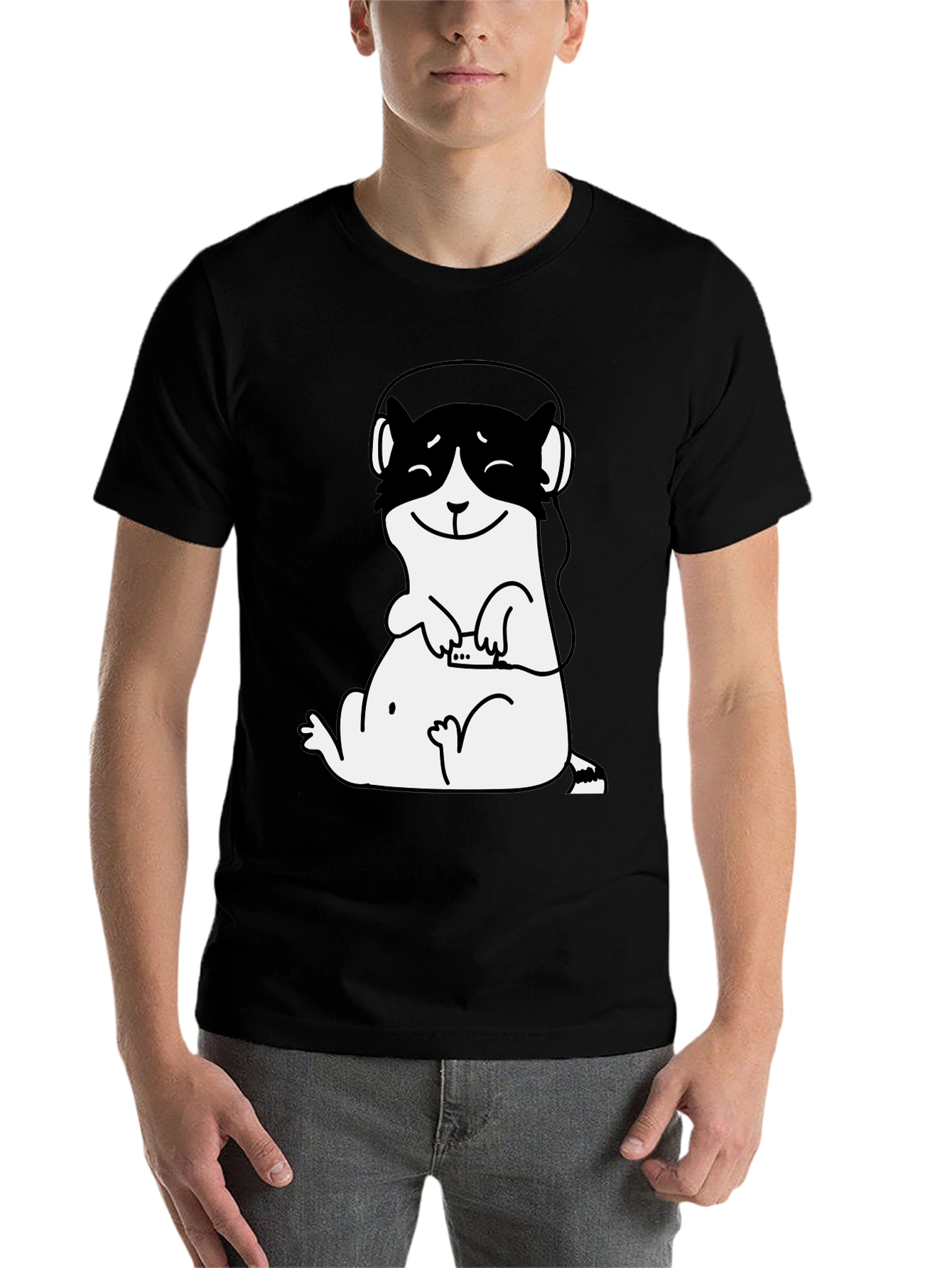 Black Cute Otter DJ Graphic Tee - Black Cotton T-Shirt view 7