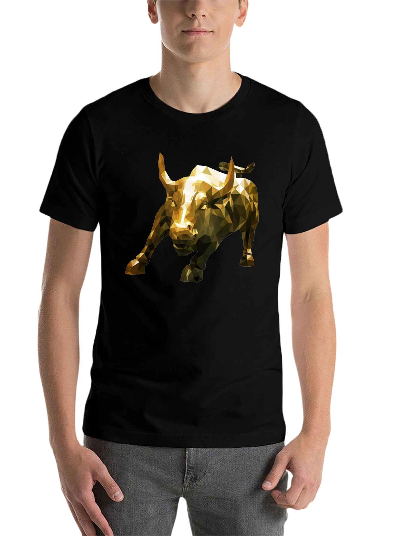 Black Geometric Bull Graphic Tee - Black Short Sleeve T-Shirt view 7