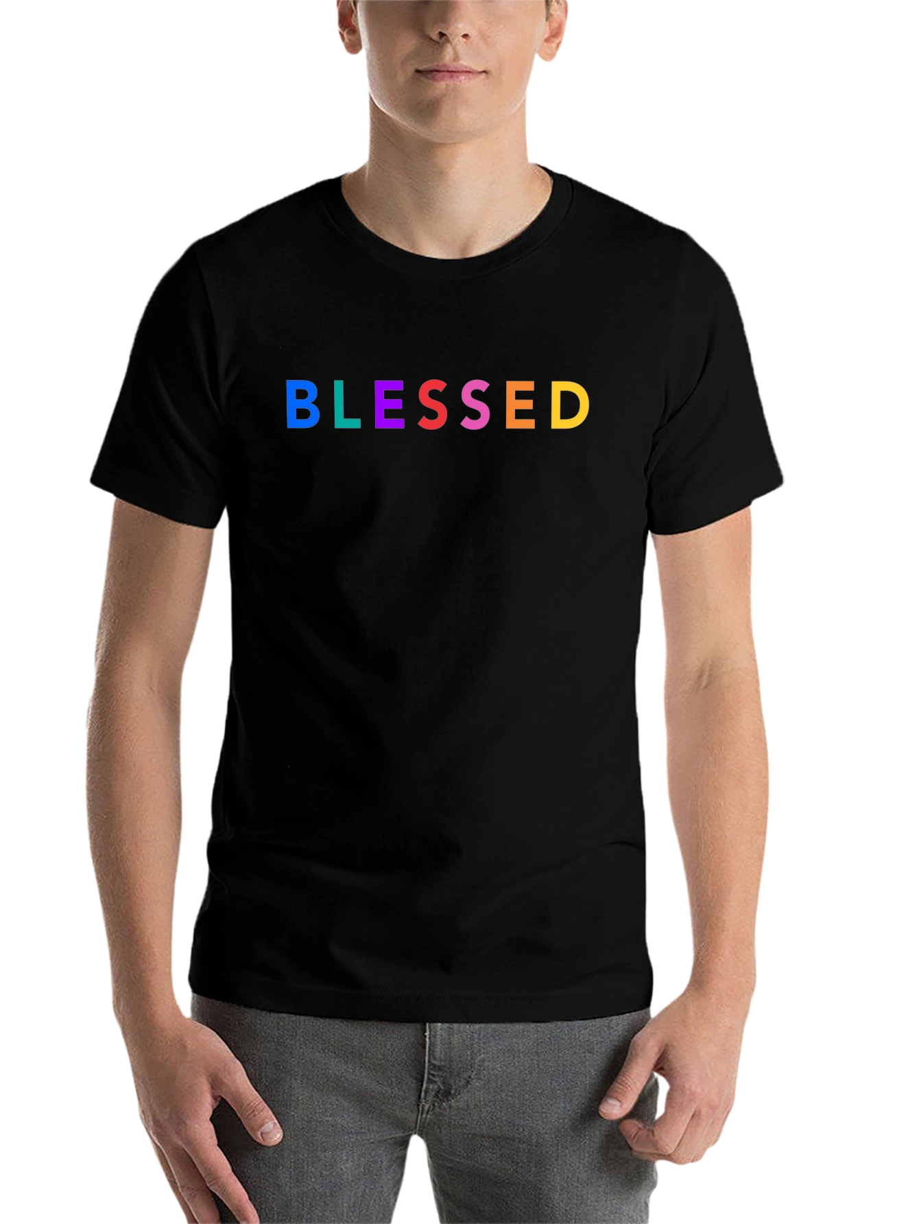 Black Blessed Rainbow Graphic Tee - Black view 7