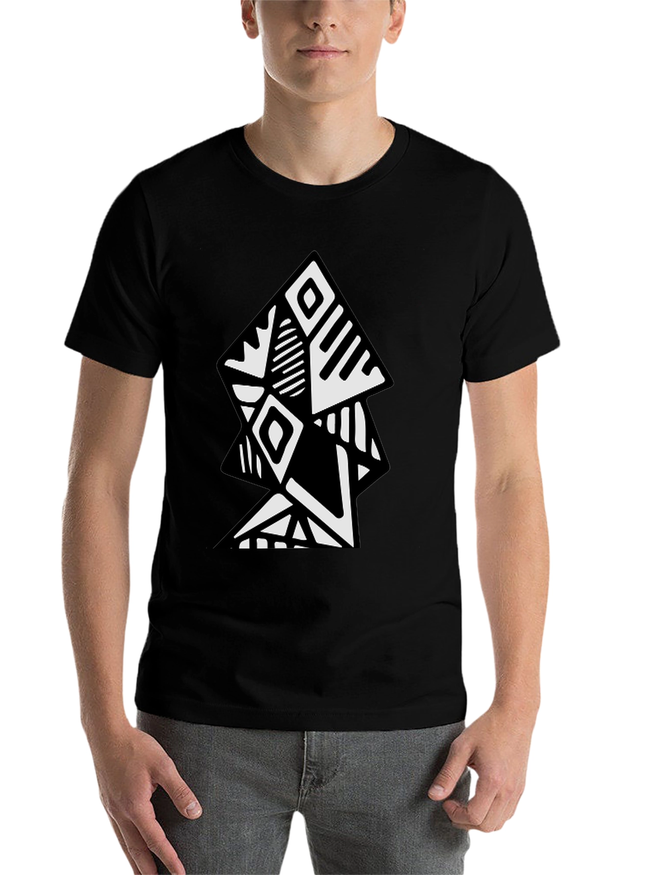Black Geometric Tribal Art Black T-Shirt view 7