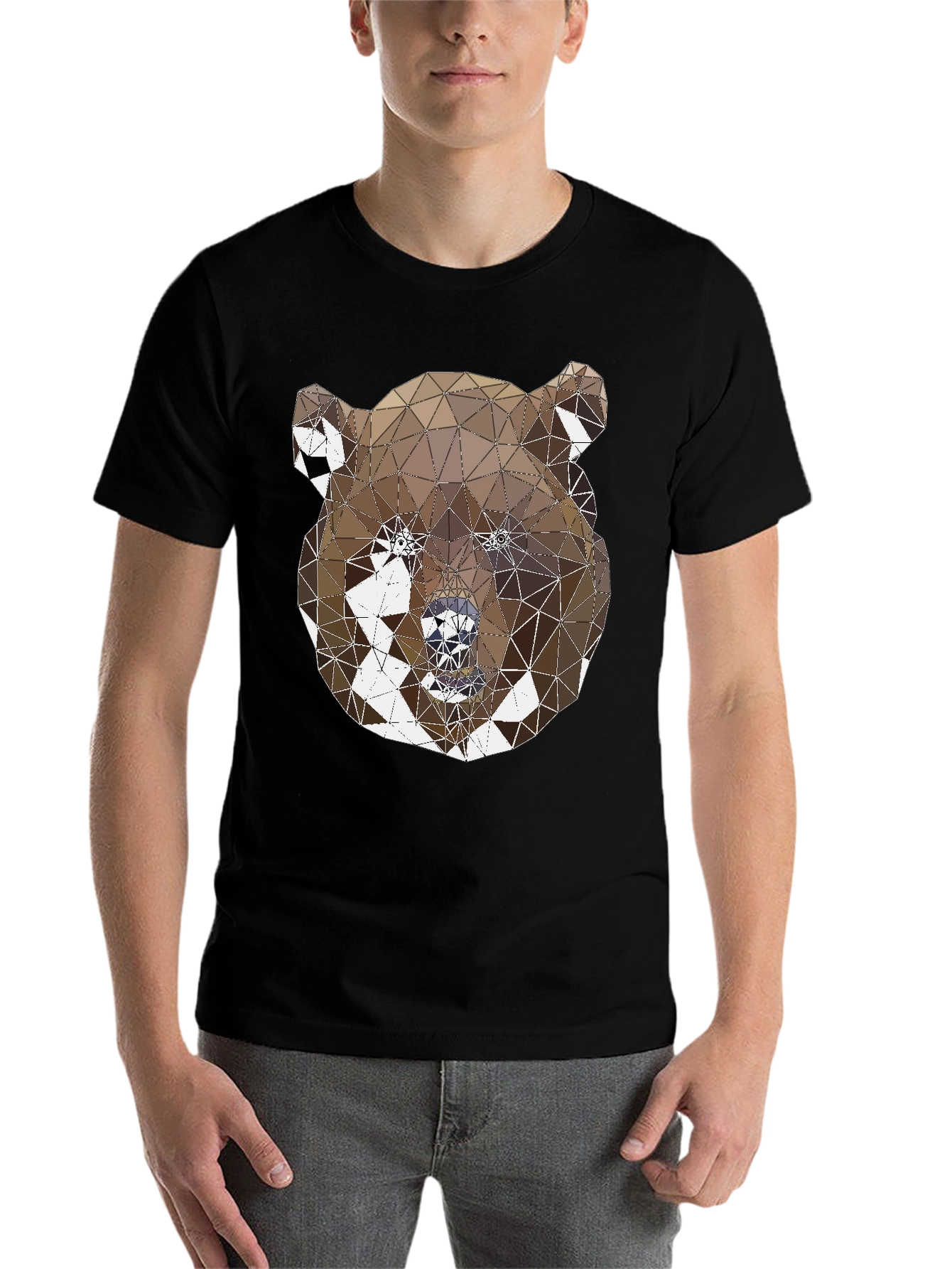 Black Geometric Bear Graphic Tee - Modern Animal Design view 7