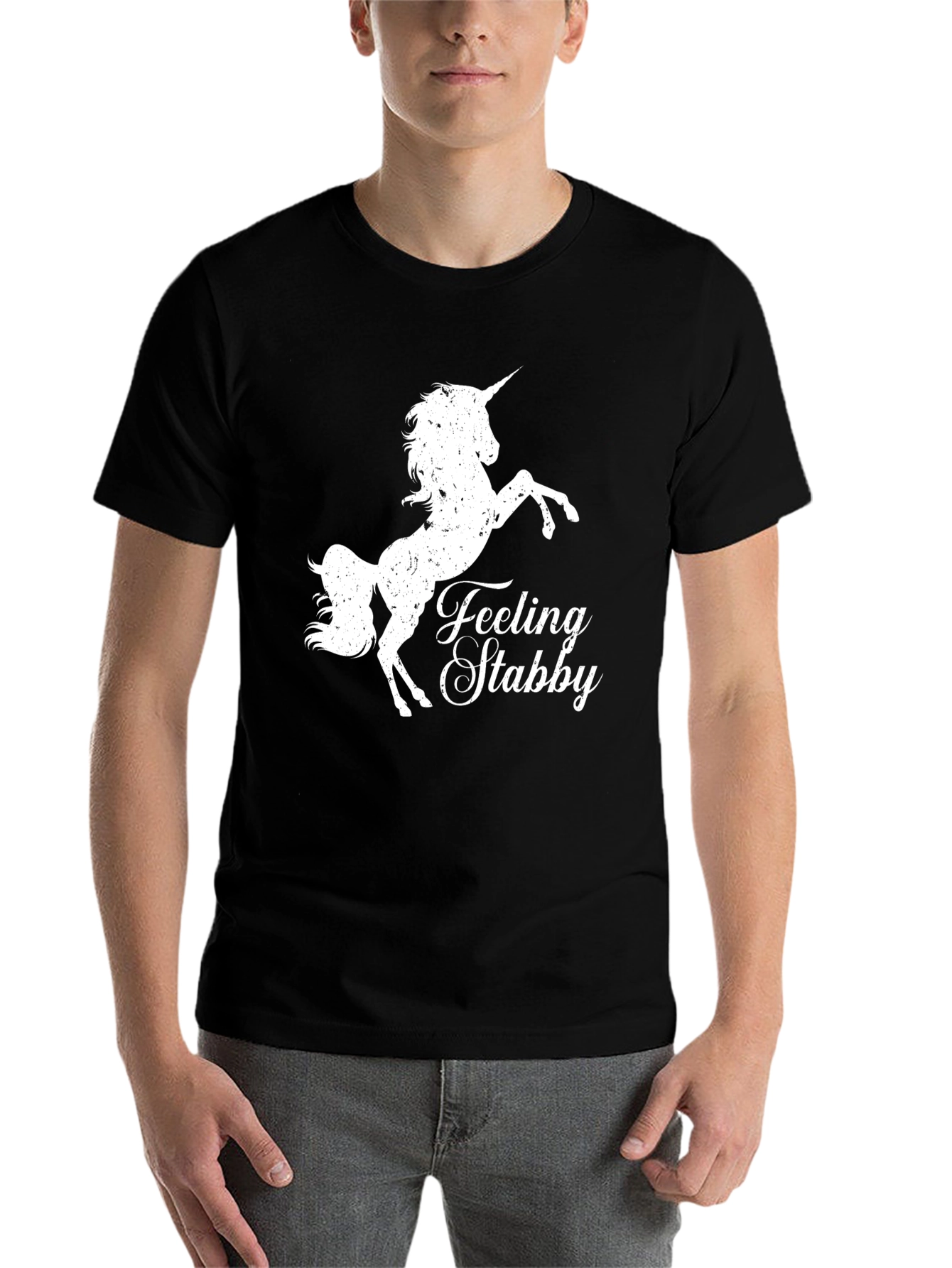 Black Feeling Stabby Unicorn Graphic Tee - Black T-Shirt view 7