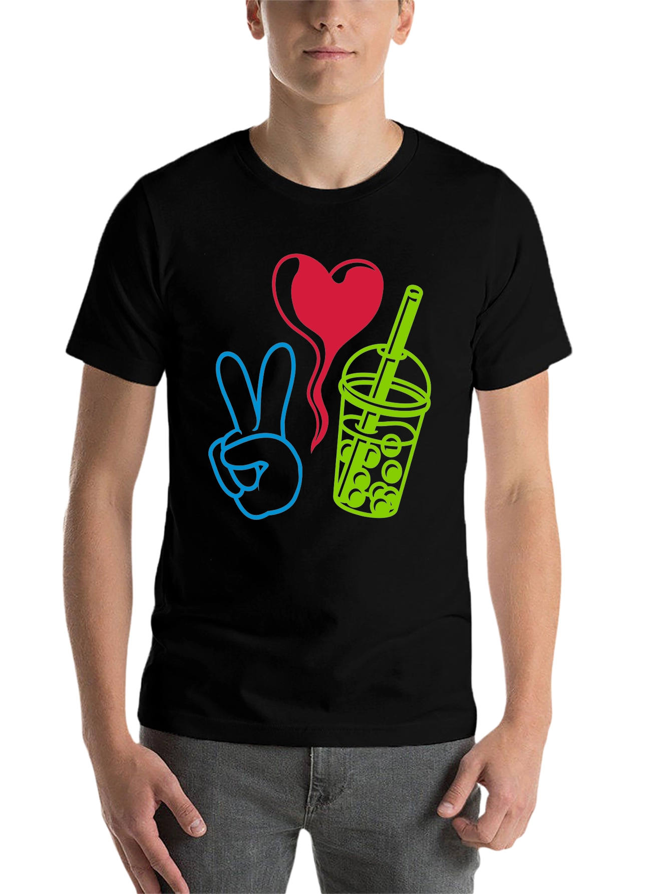 Black Peace, Love, Boba T-Shirt - Trendy Graphic Tee view 7