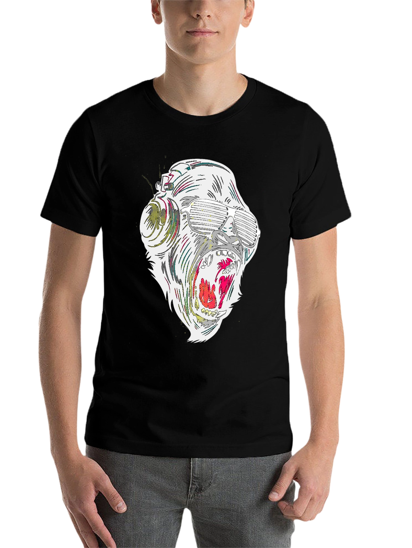 Black Cool Gorilla Graphic Tee - Black Cotton Blend Shirt view 7
