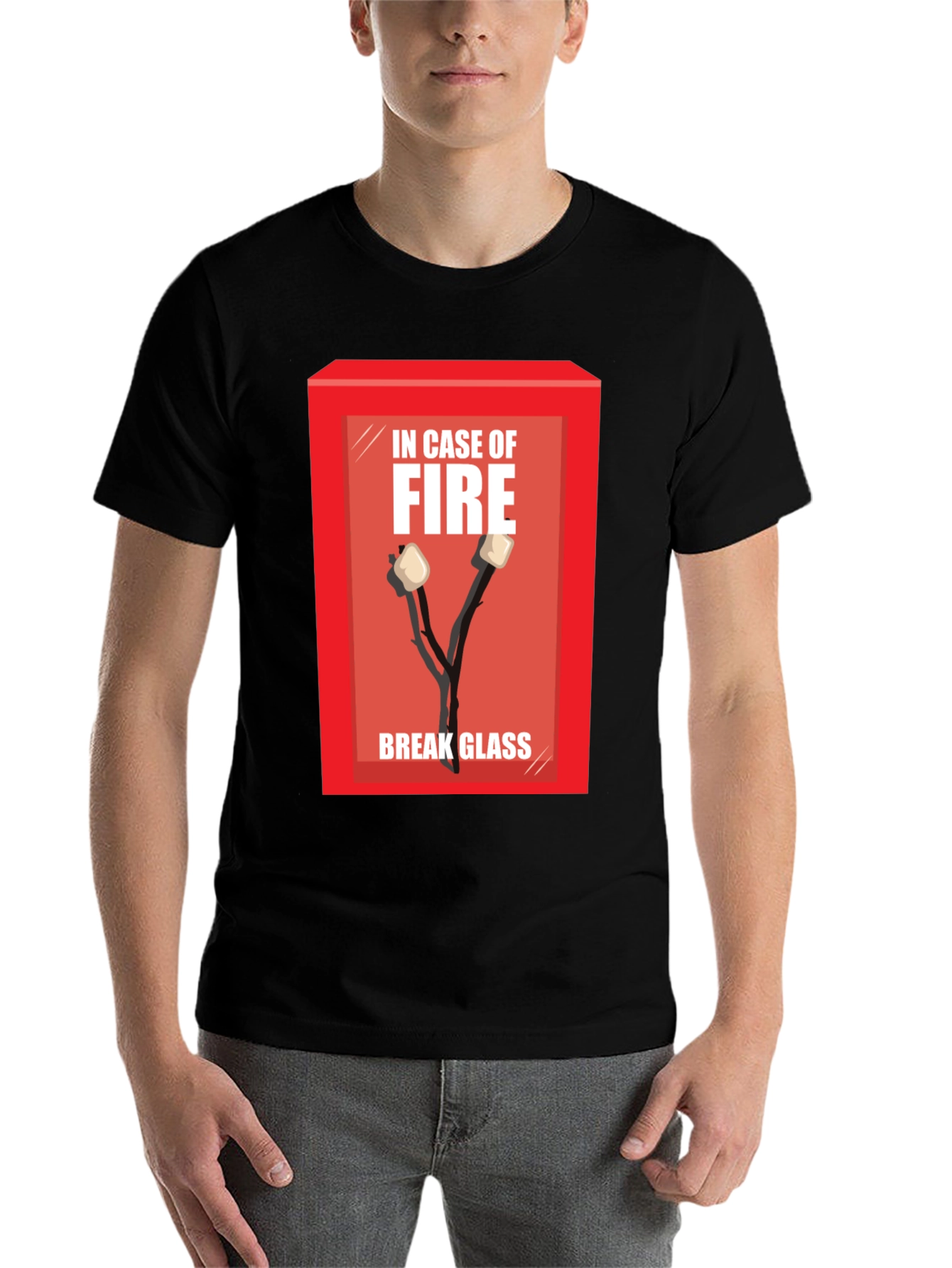 Black In Case of Fire Marshmallow T-Shirt view 7