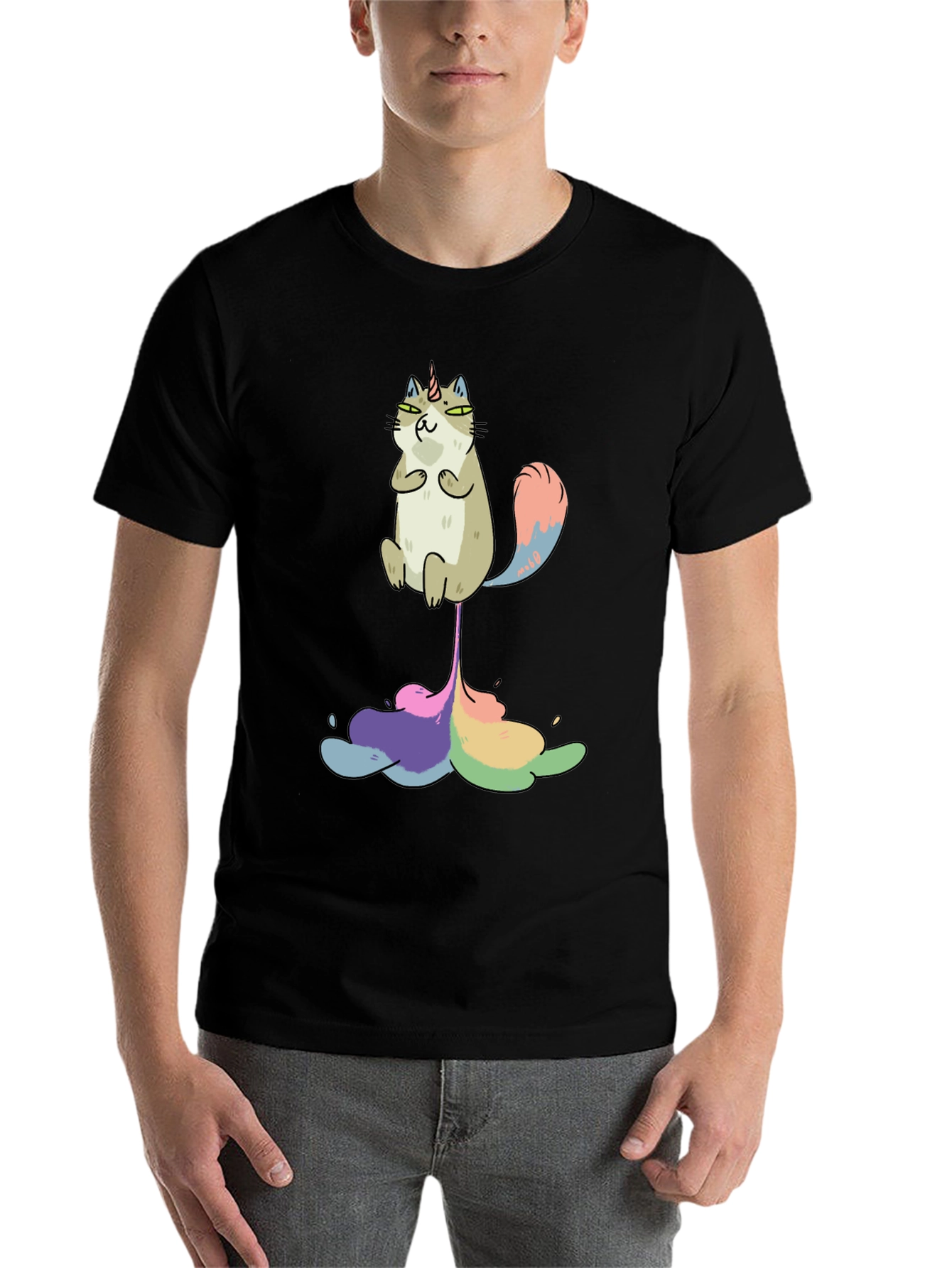 Black Unicorn Cat Rainbow Funny Black T-Shirt view 7