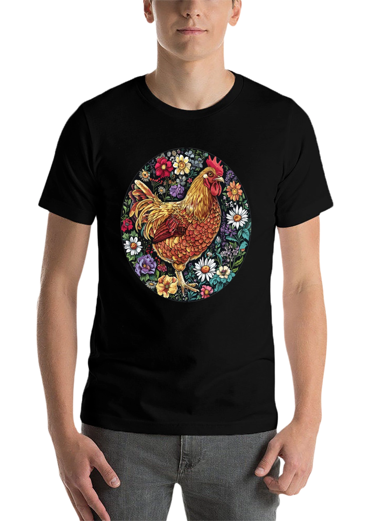 Black Floral Chicken Graphic Tee view 7