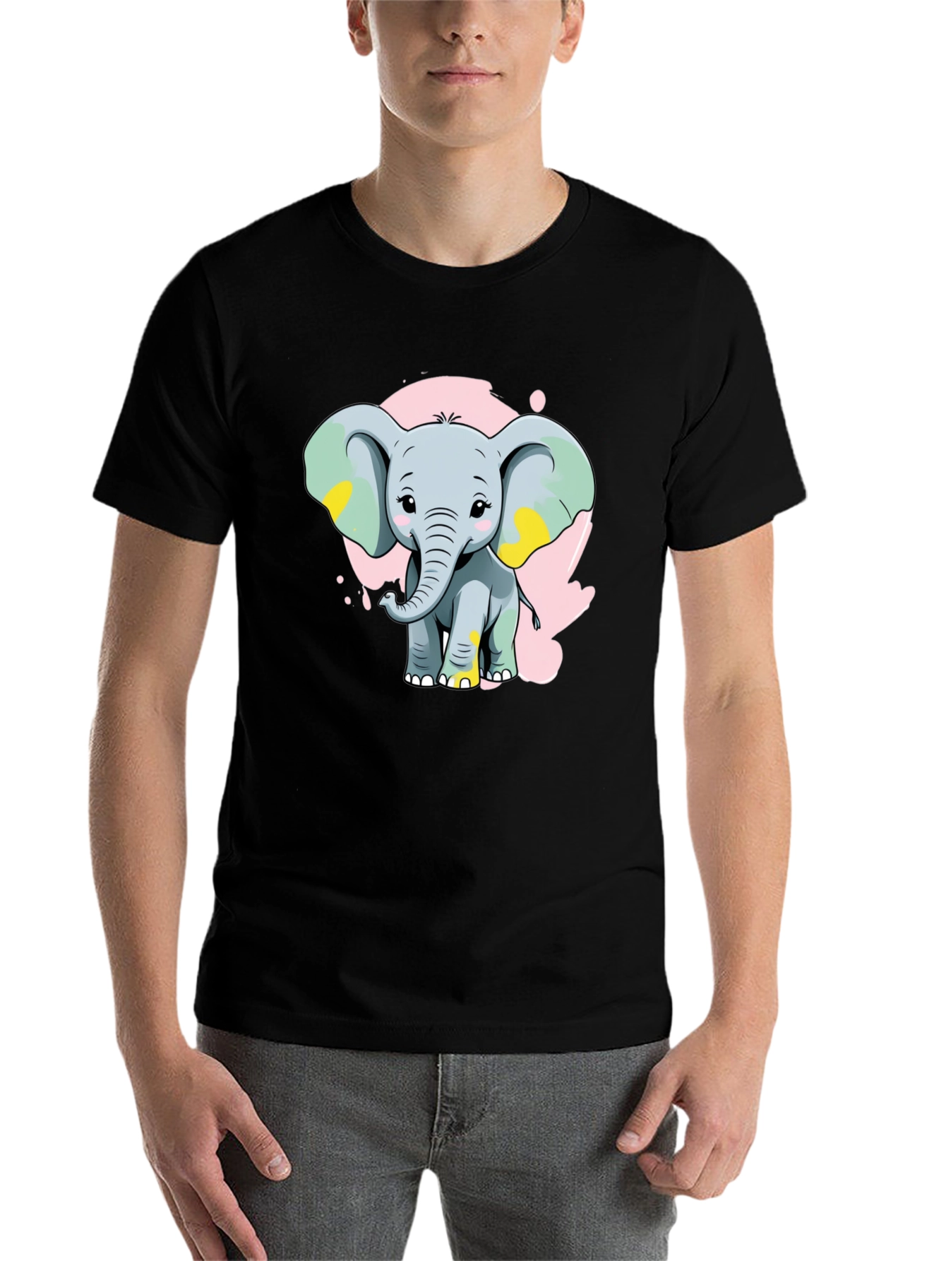 Black Cute Elephant Graphic Tee - Black Cotton Blend Shirt view 7