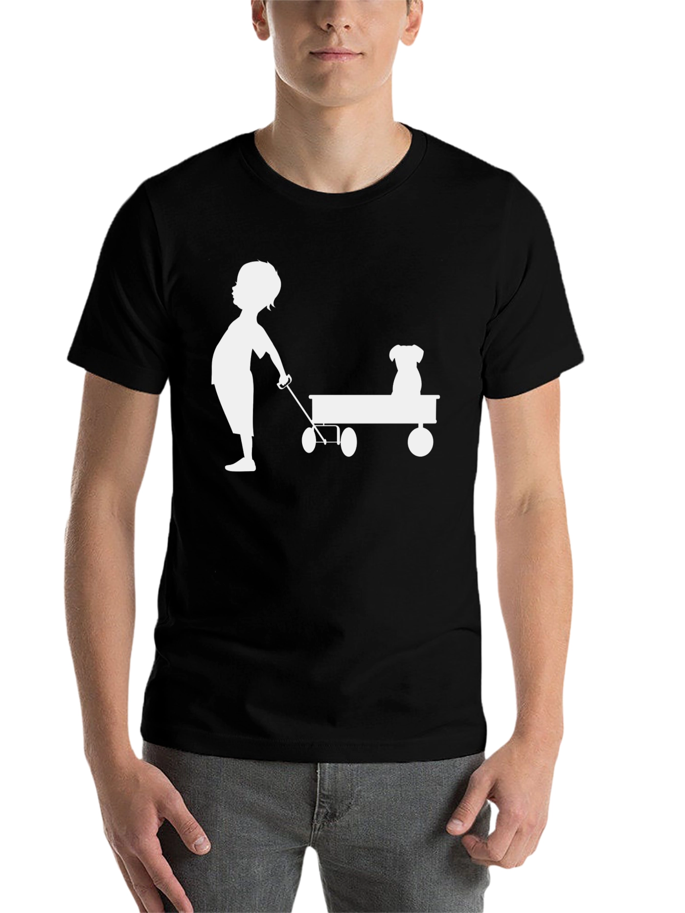 Black Boy and Dog Wagon Tee - Classic Black Cotton view 7