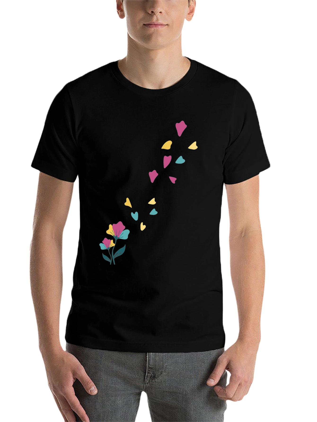 Black Floral Heart Petal Black T-Shirt view 7