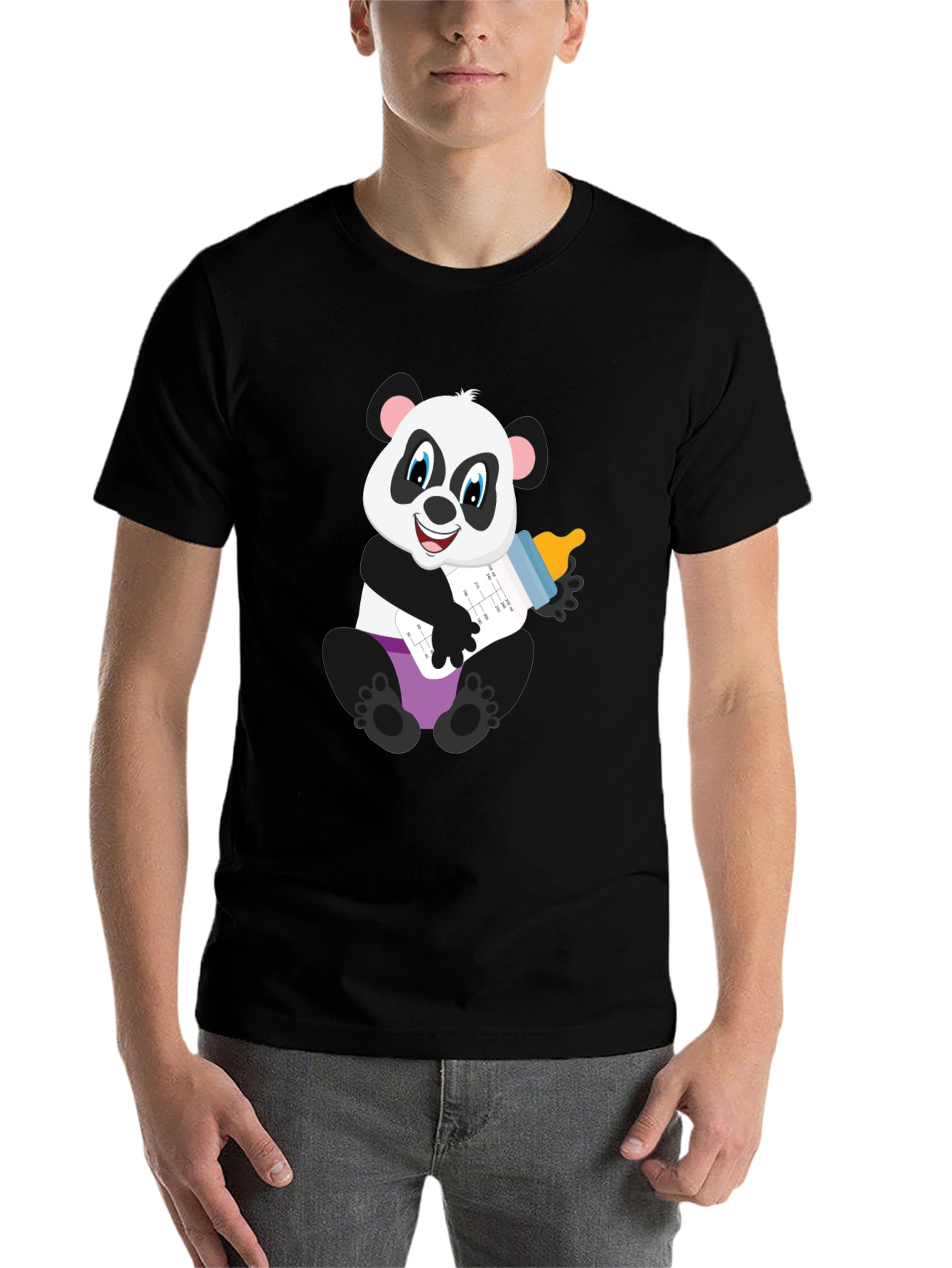 Black Panda Baby Bottle T-Shirt - Adorable Cute Cartoon Bear Tee view 7