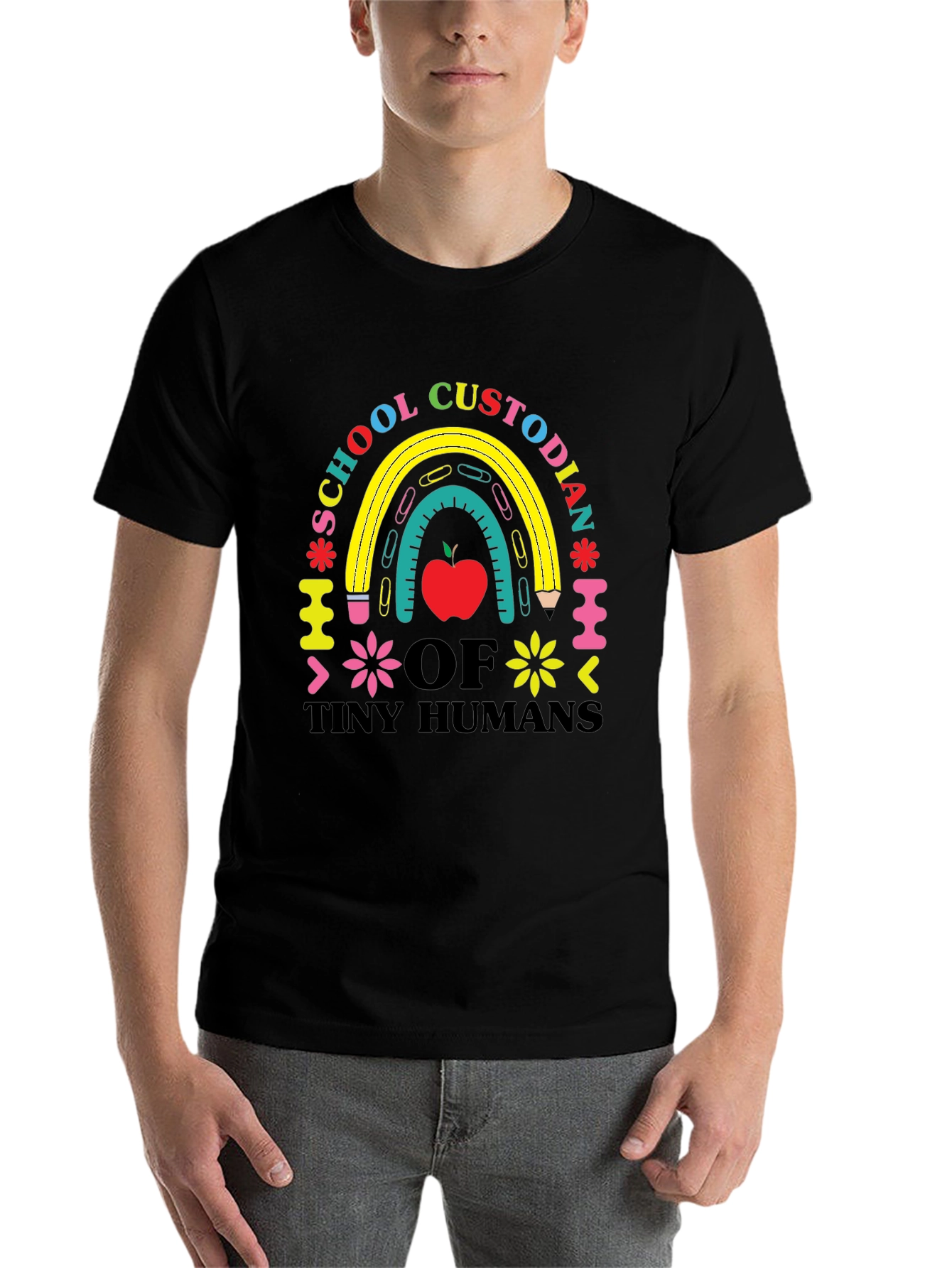 Black School Custodian of Tiny Humans T-Shirt view 7