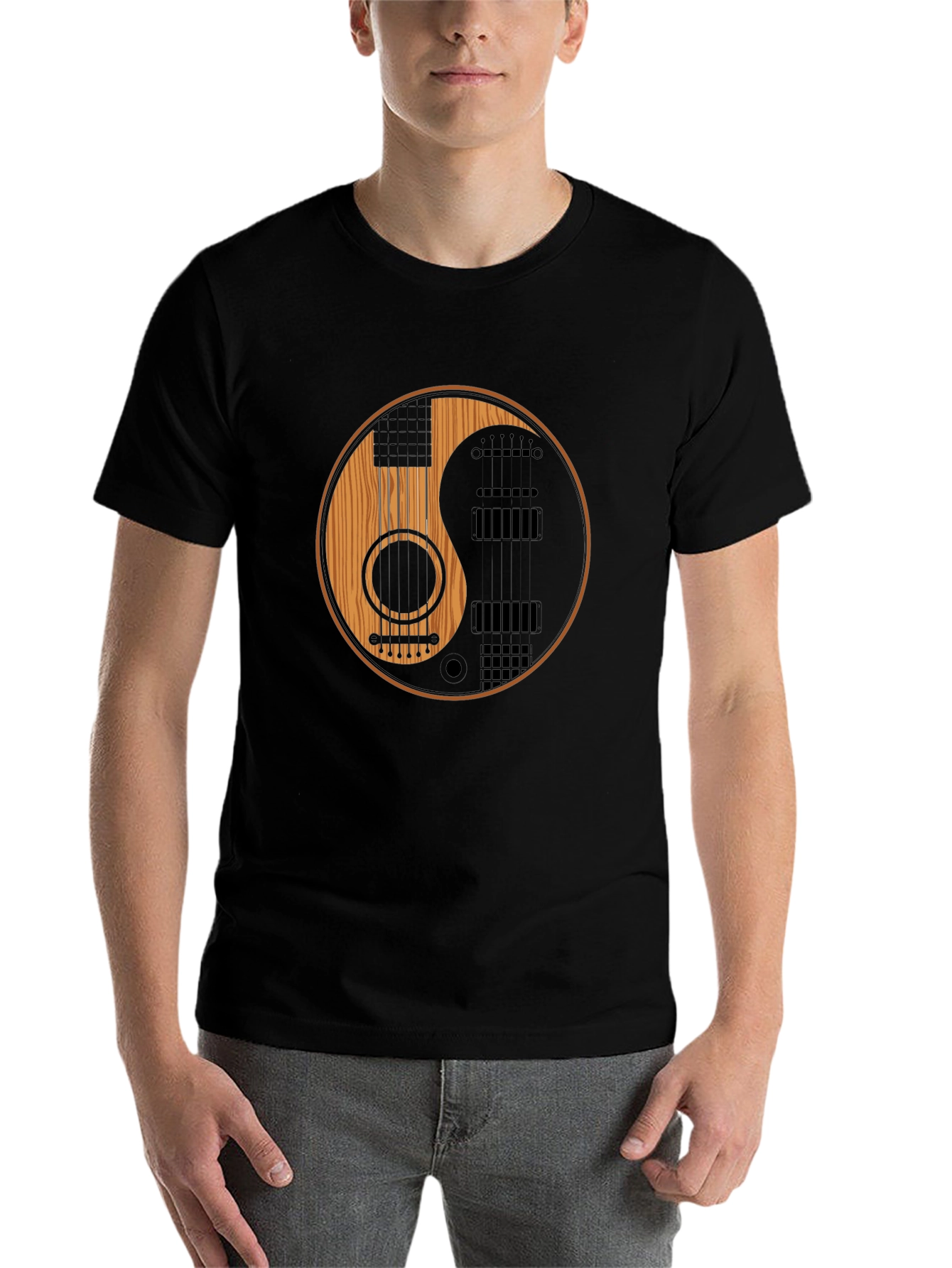 Black Yin Yang Guitar T-Shirt view 7