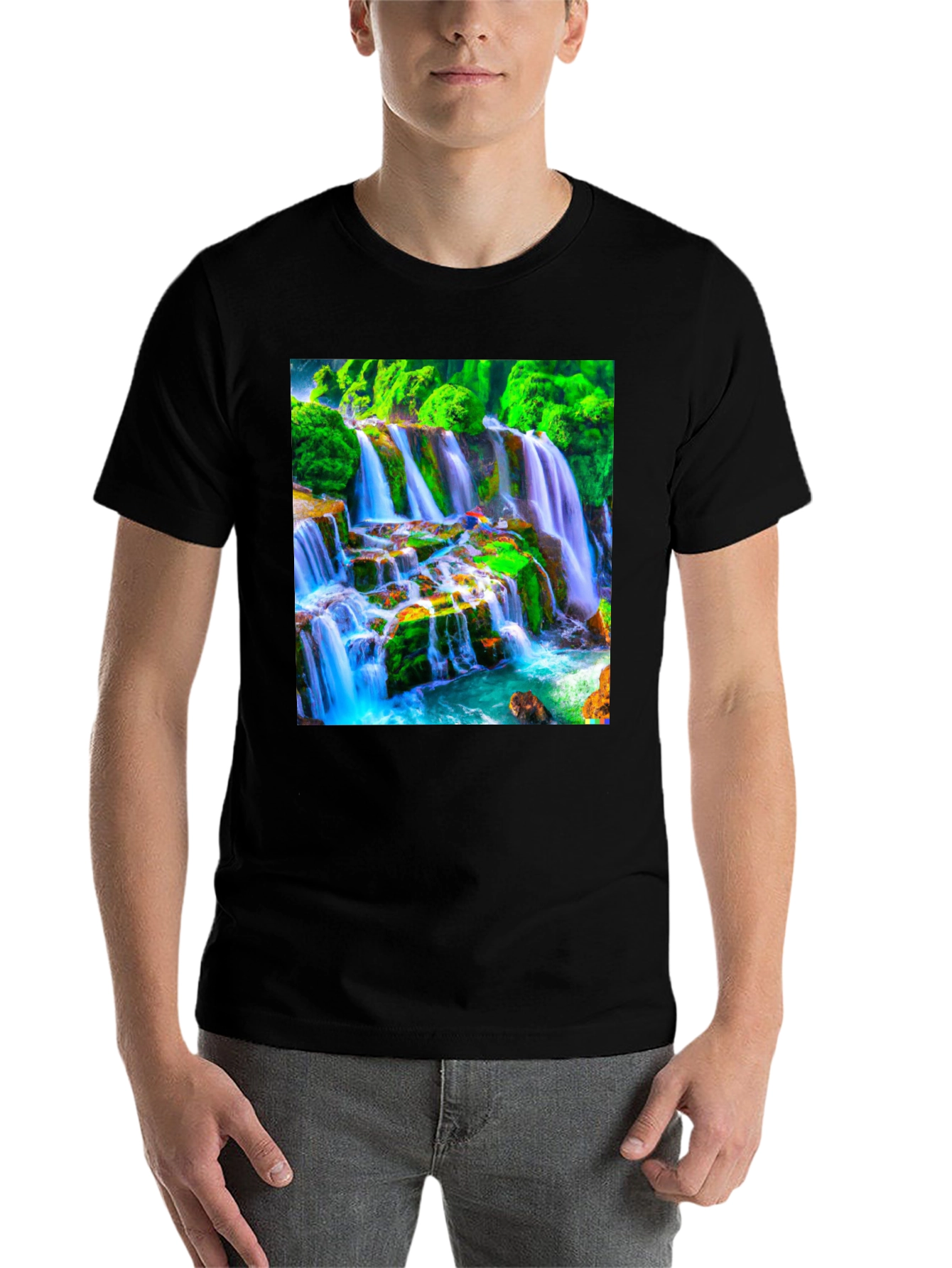 Black Waterfall Graphic Tee - Nature Lover's T-Shirt view 7
