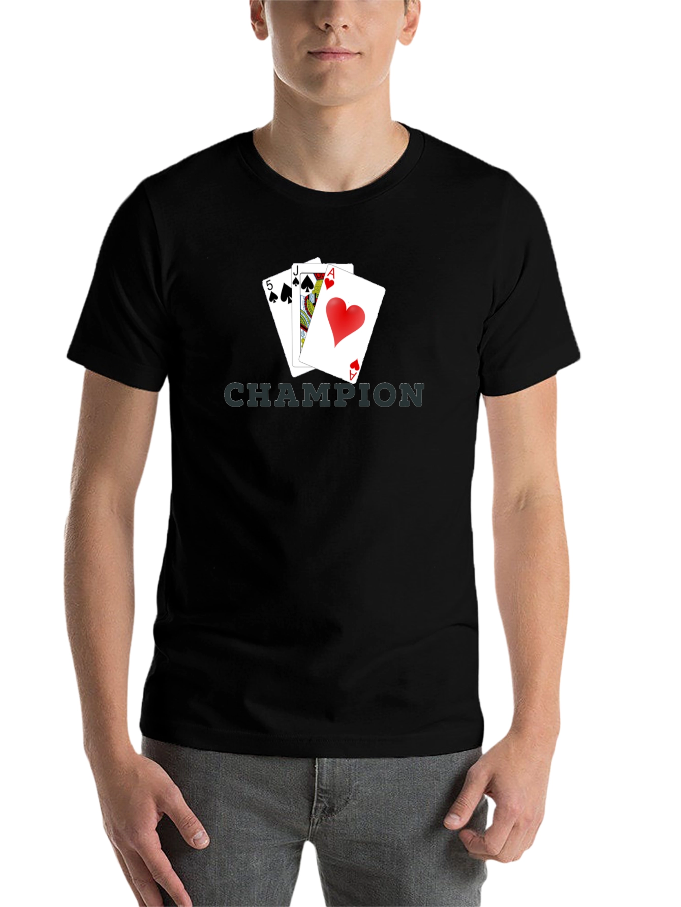 Champion Poker Hand T-Shirt - Ace, Jack, 5 Cards Design - 7