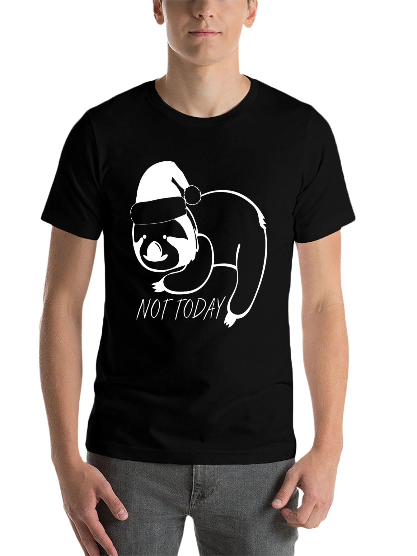 Black Not Today Sloth Santa Hat Graphic Tee view 7