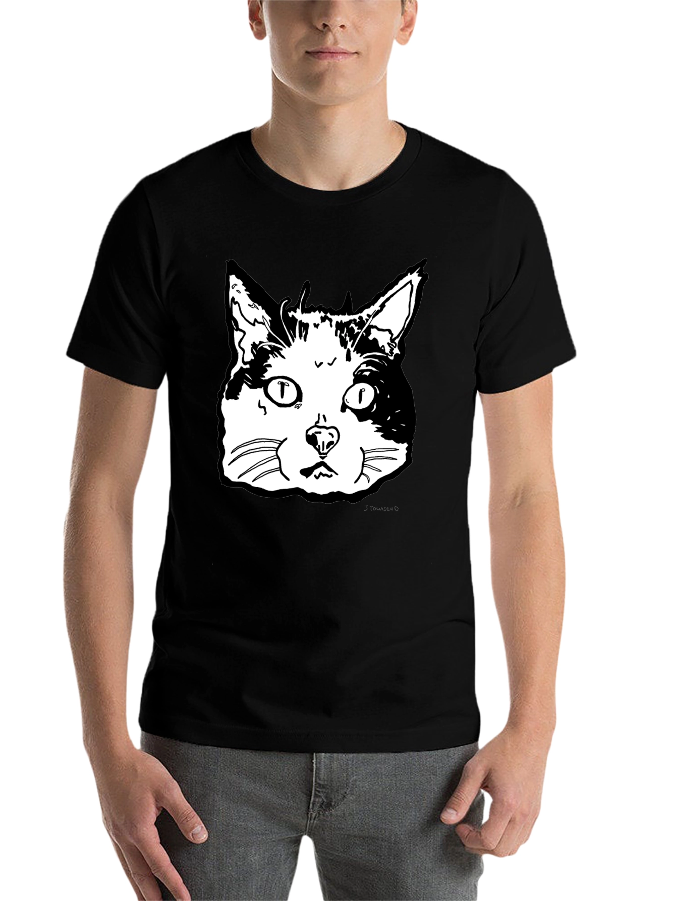 Black Cat Face Graphic T-Shirt - Black view 7