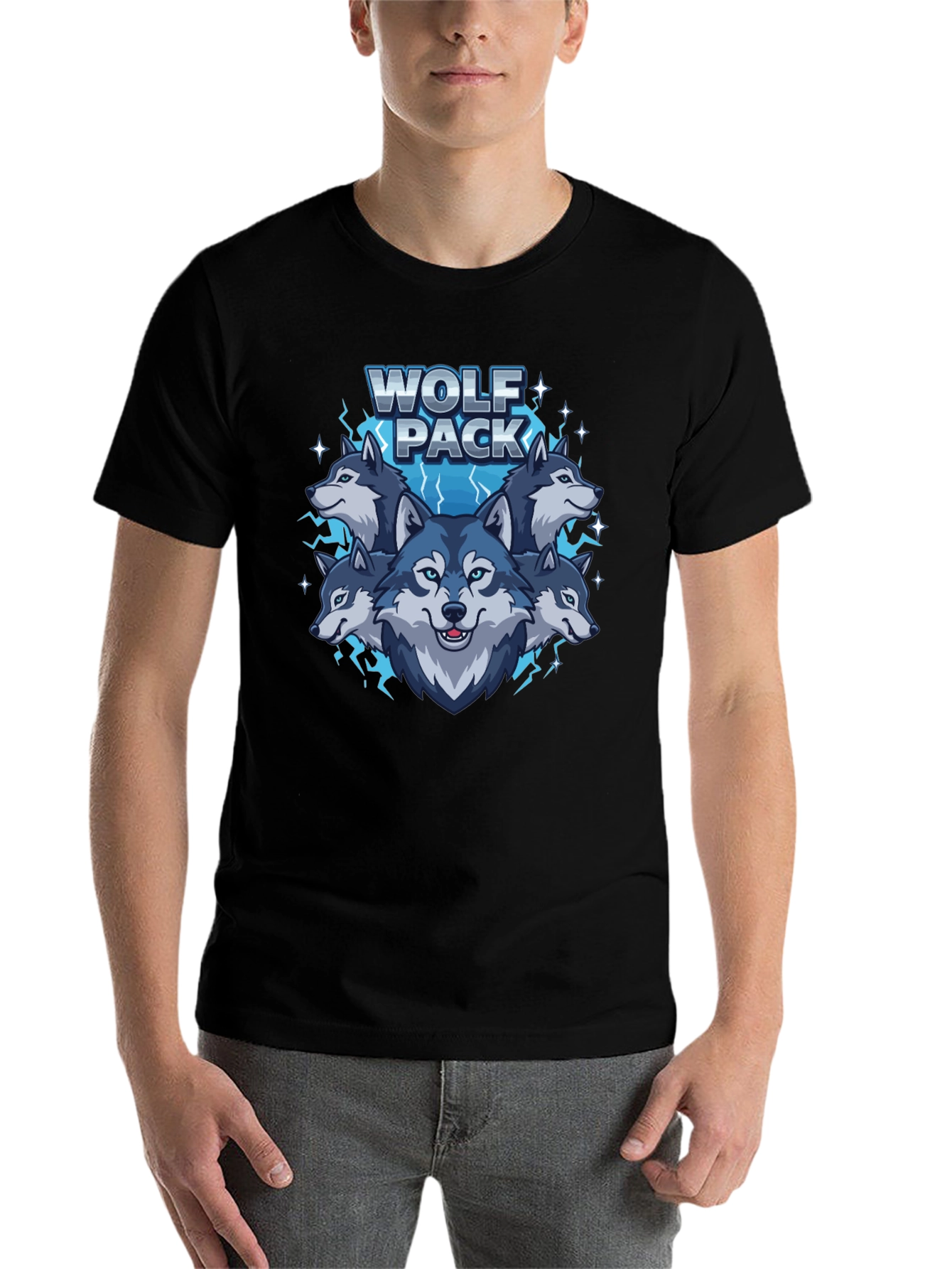 Black Wolf Pack Graphic Print Crew Neck T-Shirt view 7