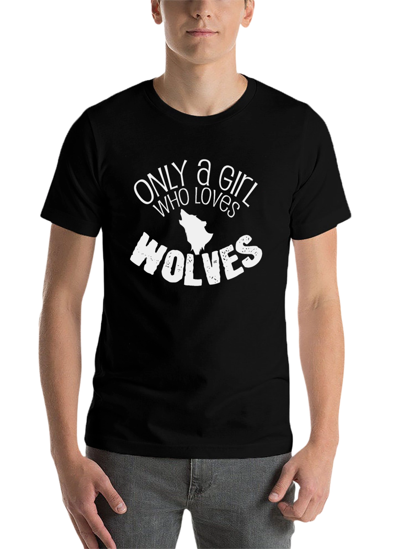 Black Only a Girl Who Loves Wolves Black T-Shirt view 7