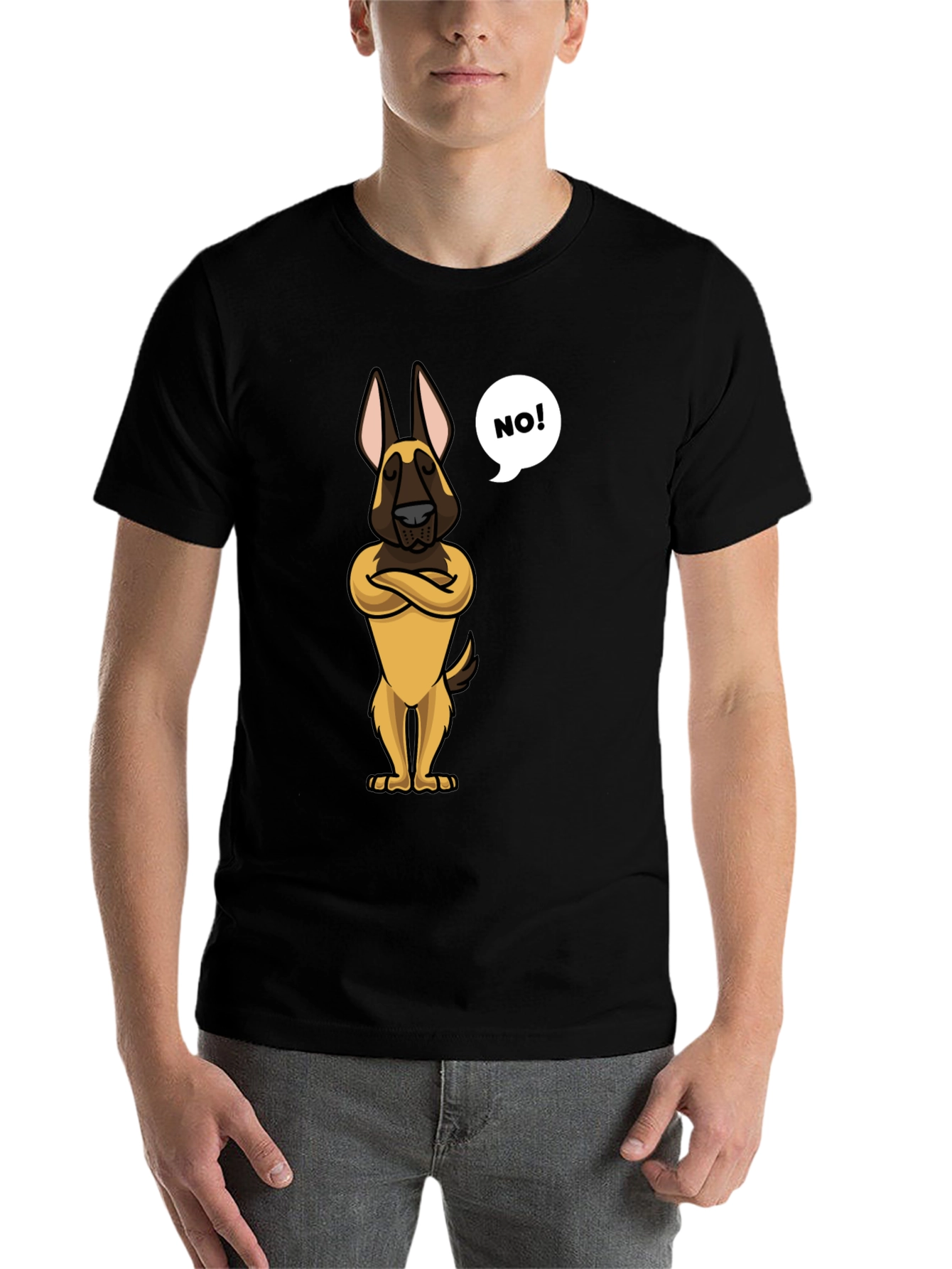 Black Funny Dog Cartoon T-Shirt - "NO!" view 7