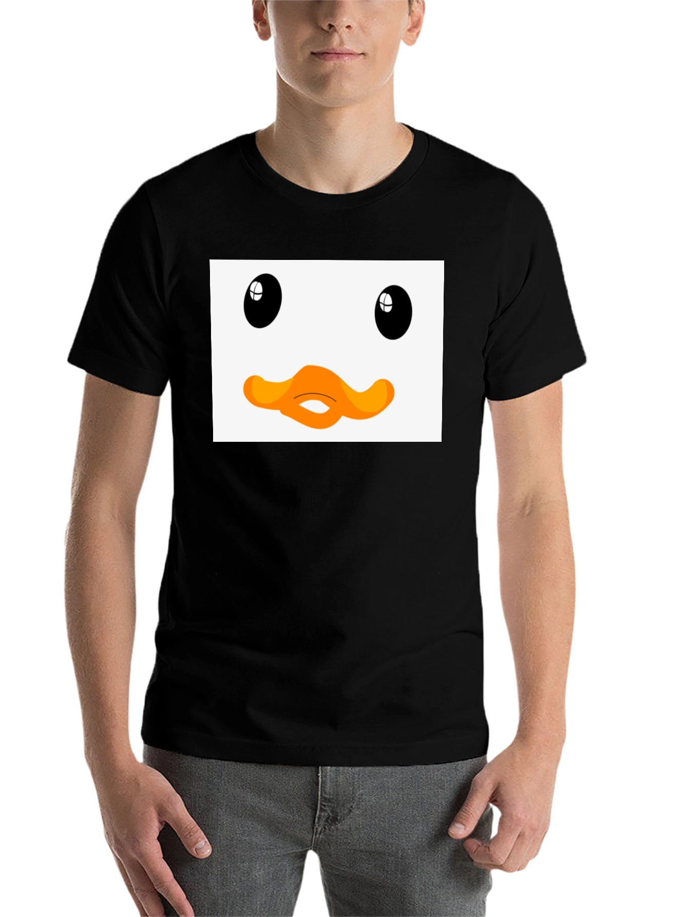 Black Duck Face Graphic Black Tee - Funny Cartoon Style view 7
