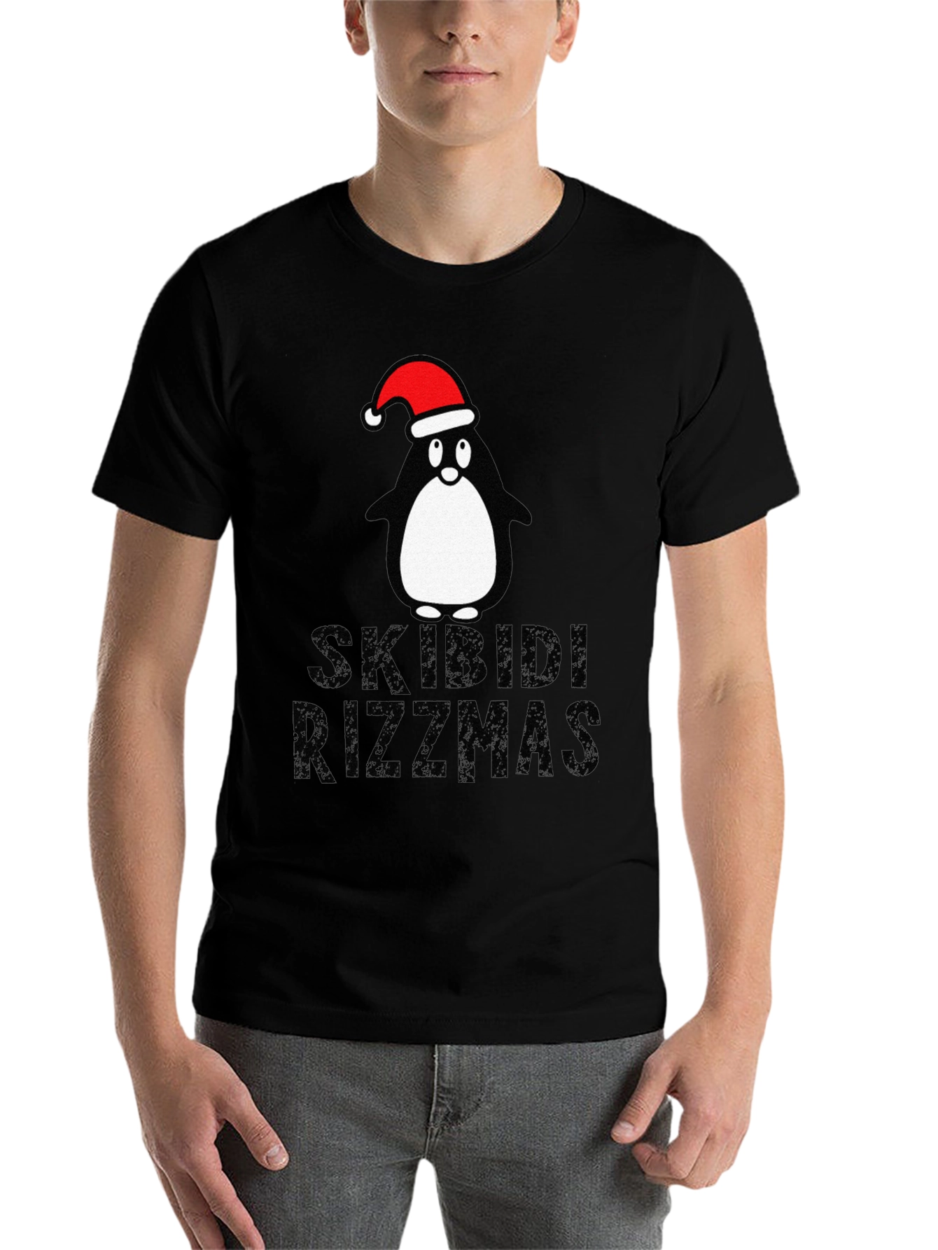 Black Skibidi Rizzmas Christmas Penguin T-Shirt view 7