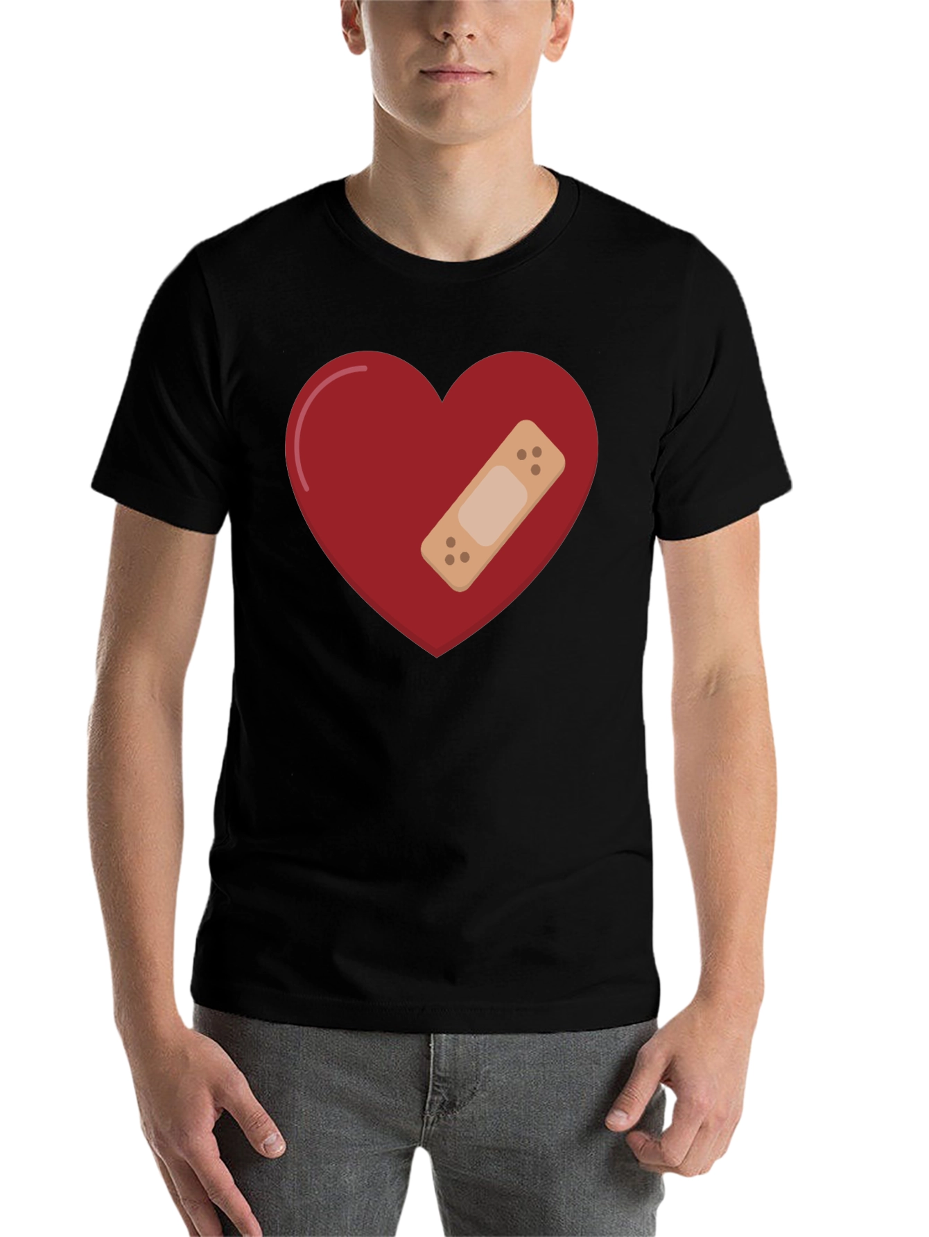 Black Heart with Bandage Graphic Tee - Unisex Black T-Shirt view 7