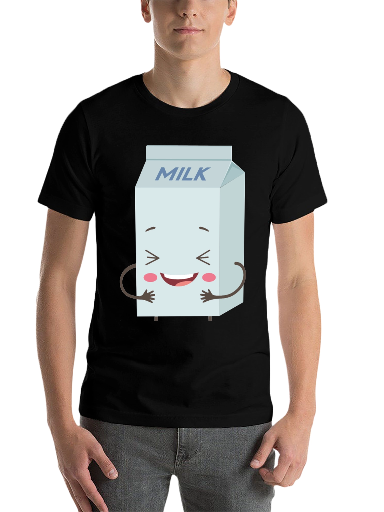 Black Funny Milk Carton Graphic Tee - Black Crewneck T-Shirt view 7
