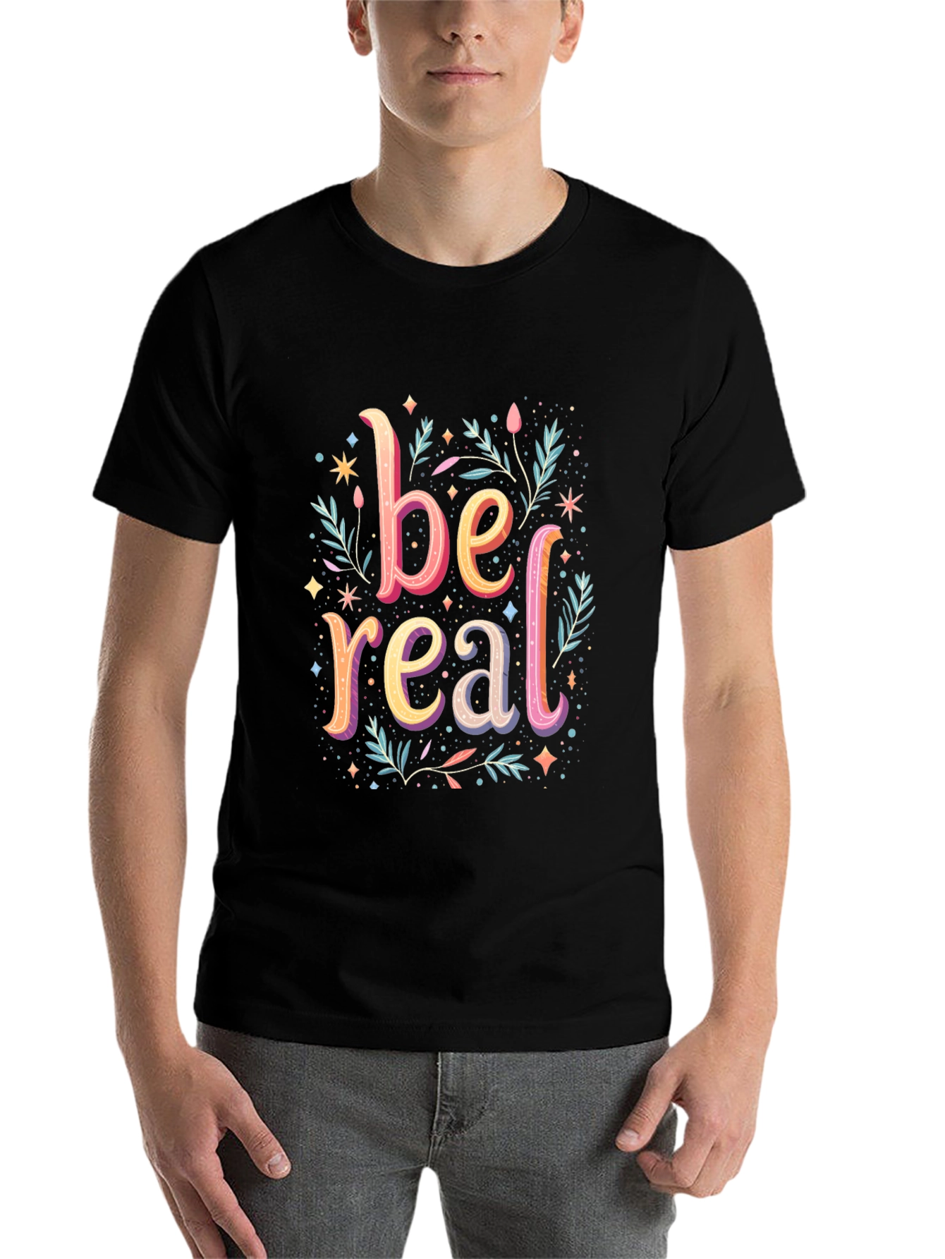 Black Be Real Graphic Tee - Trendy Cotton Comfort view 7