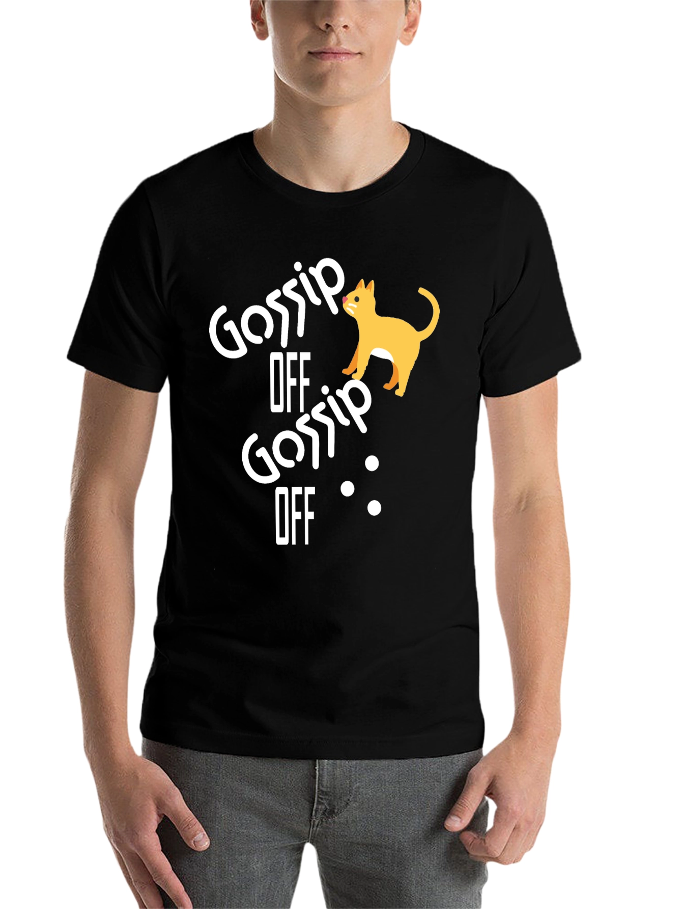 Black Gossip Off Cat Graphic Tee - Unisex Black T-Shirt view 7