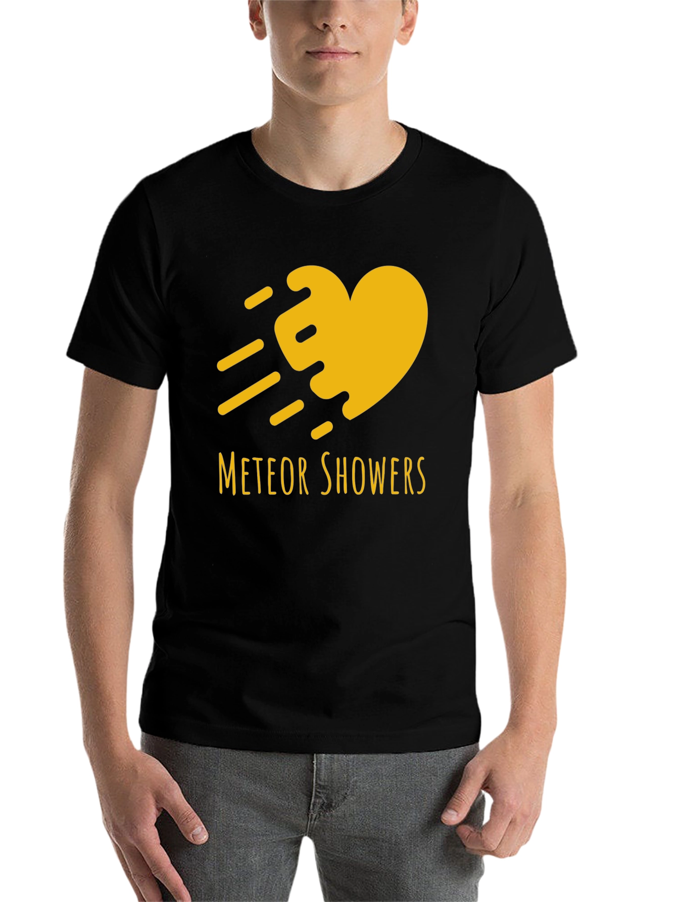 Black Meteor Showers Heart Graphic Black T-Shirt view 7