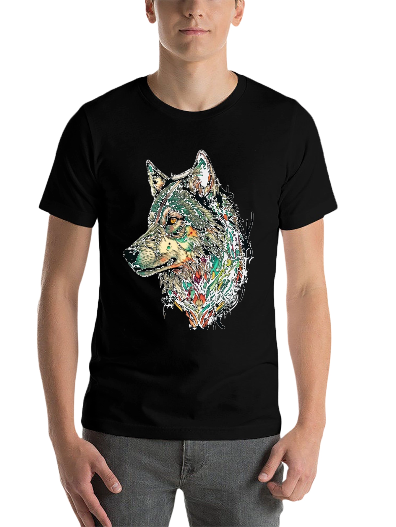 Black Wolf Graphic Print Black T-Shirt view 7