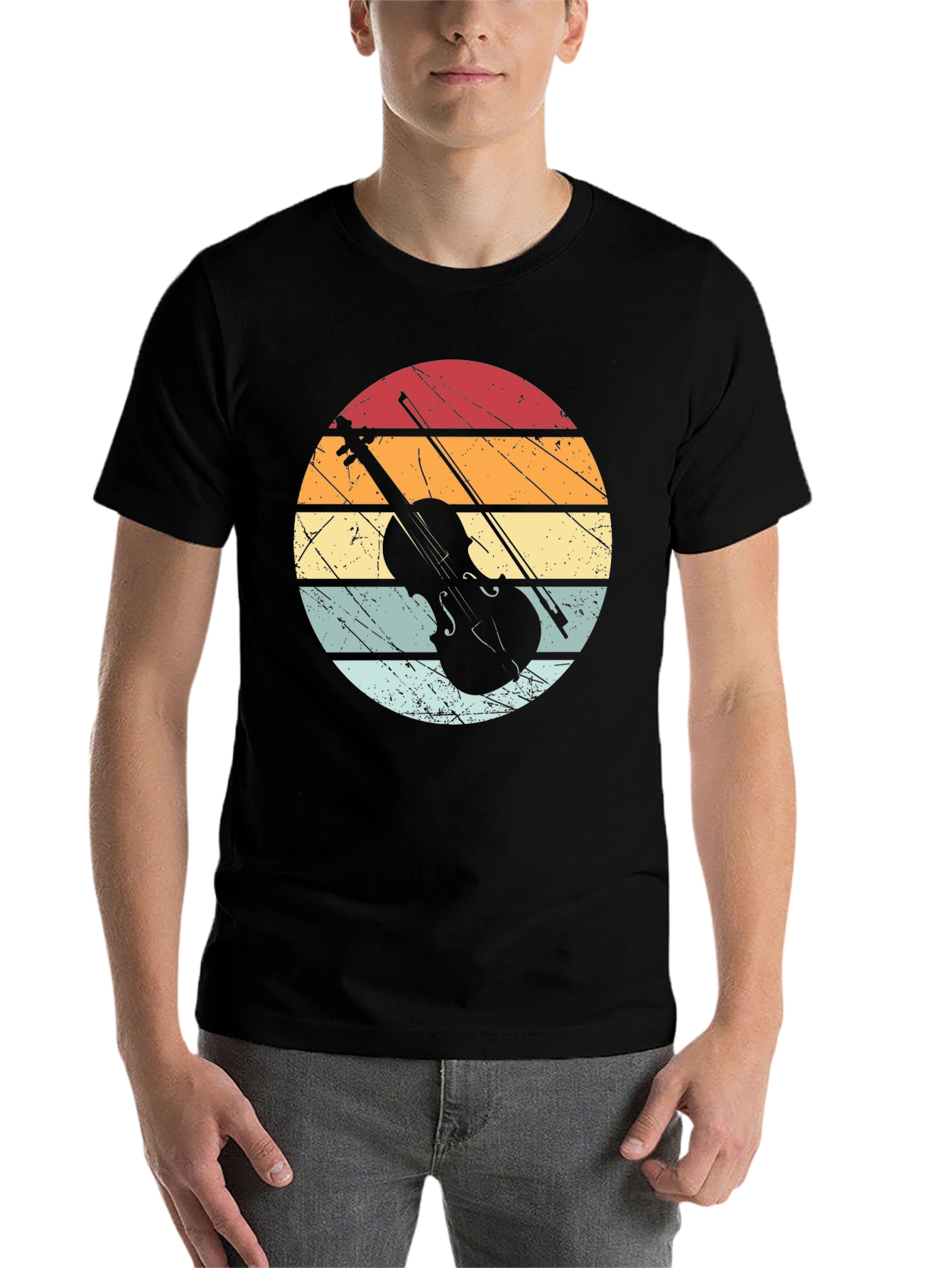 Black Vintage Violin Sunset T-Shirt view 7