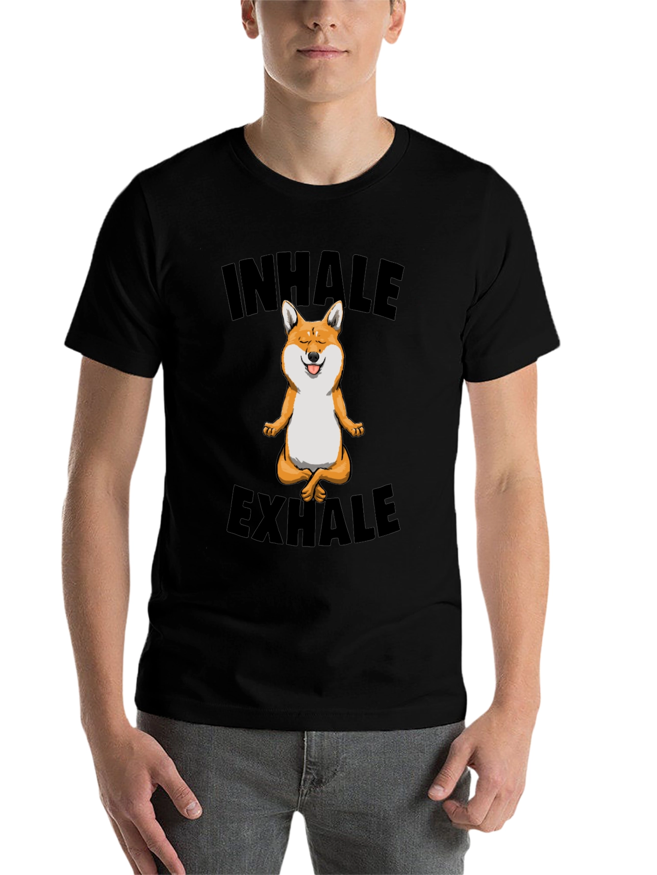Black Yoga Dog T-Shirt - Inhale Exhale Meditation Tee view 7