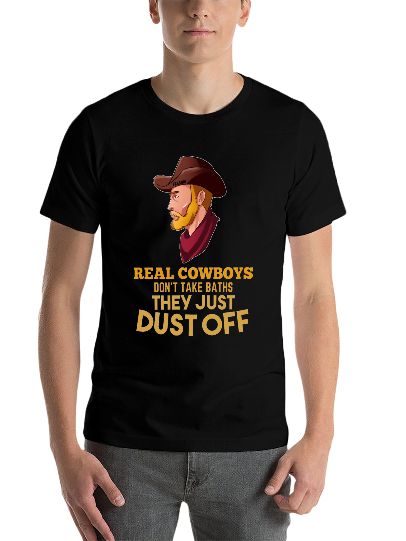 Black Real Cowboys Don't Take Baths Funny Graphic T-Shirt view 7