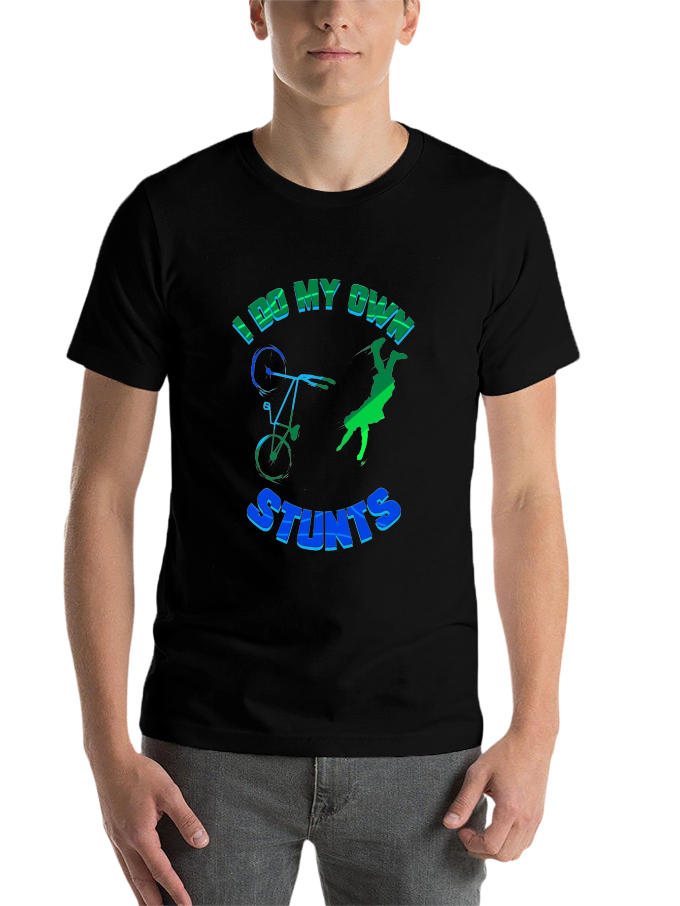 Black I Do My Own Stunts T-Shirt, Funny Bike Design view 7