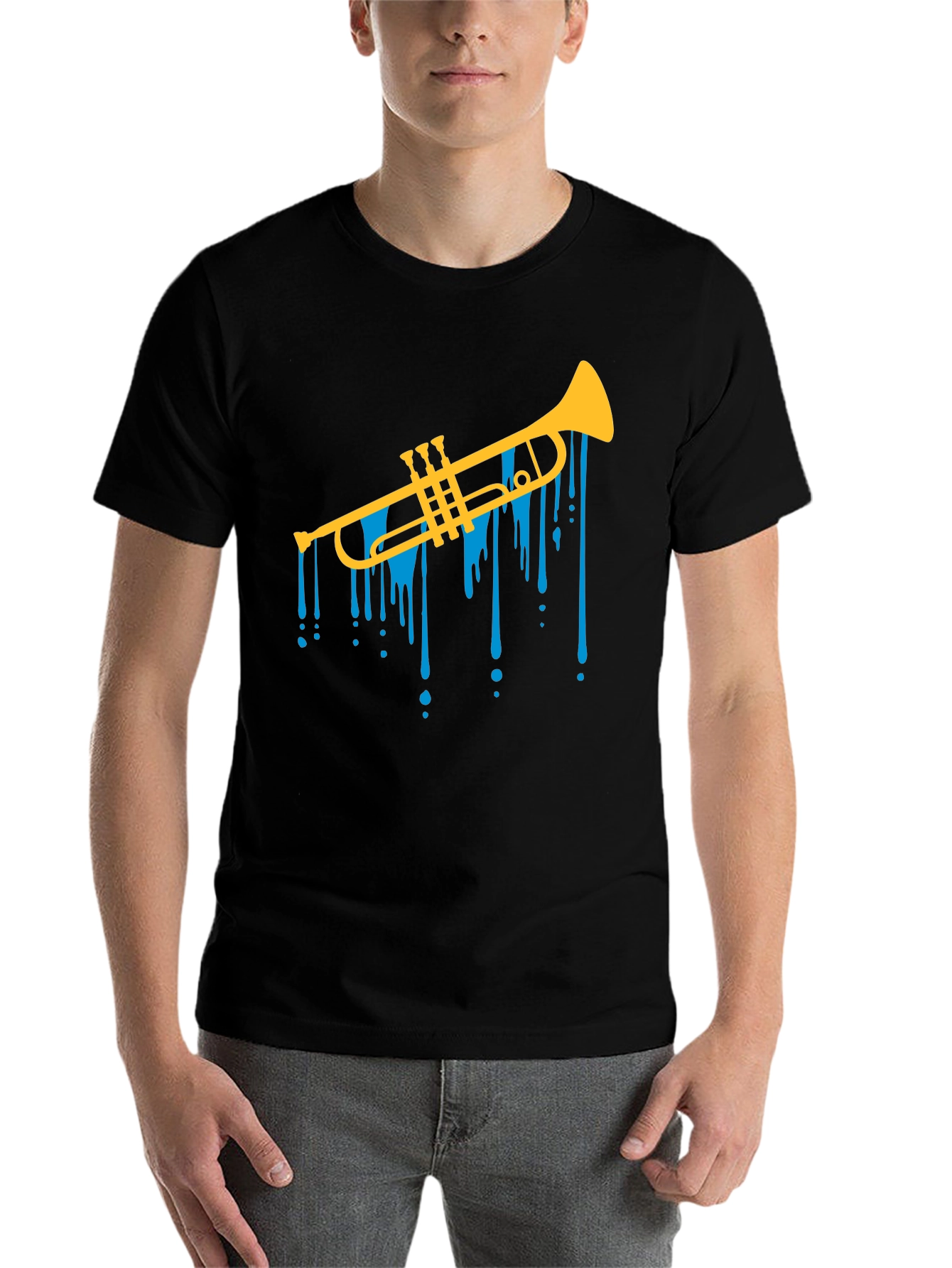 Black Trumpet Drip Graphic Tee - Cool Musical T-Shirt view 7