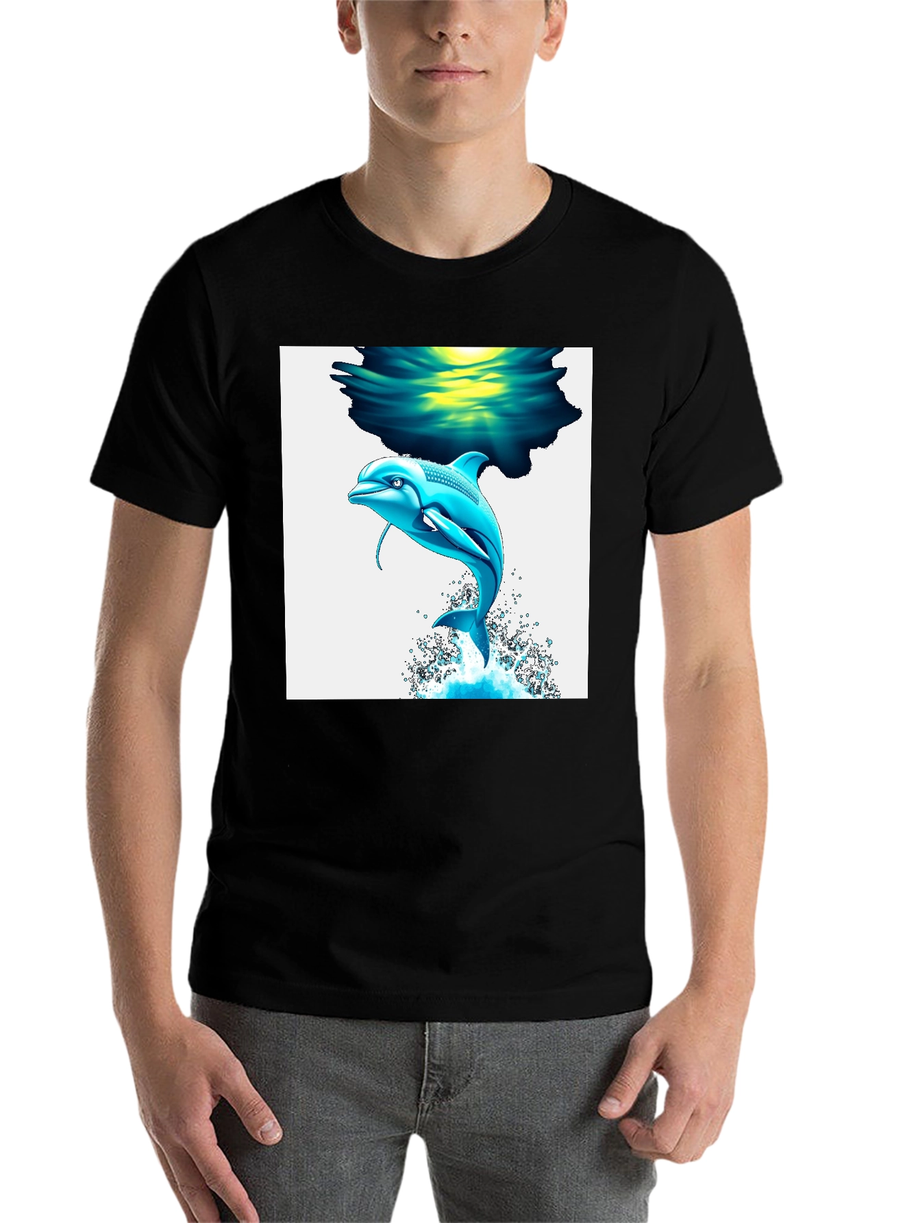 Black Dolphin Graphic Tee - Black Cotton Blend T-Shirt view 7