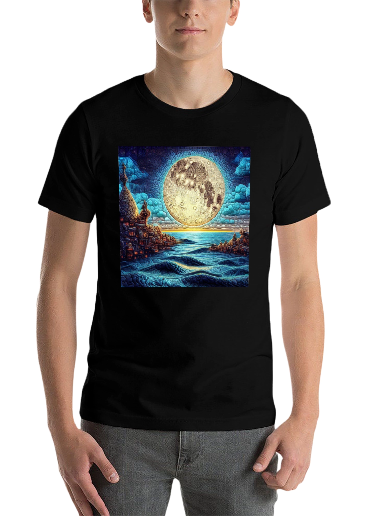 Black Moonlit Cityscape Graphic Tee view 7