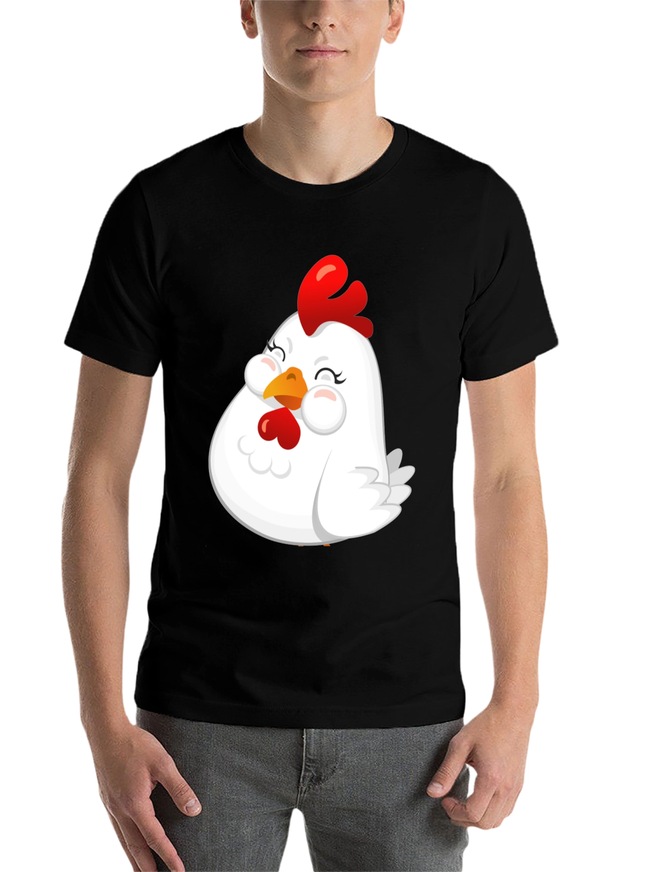 Black Cute Chicken Graphic T-Shirt - Soft Cotton Blend view 7