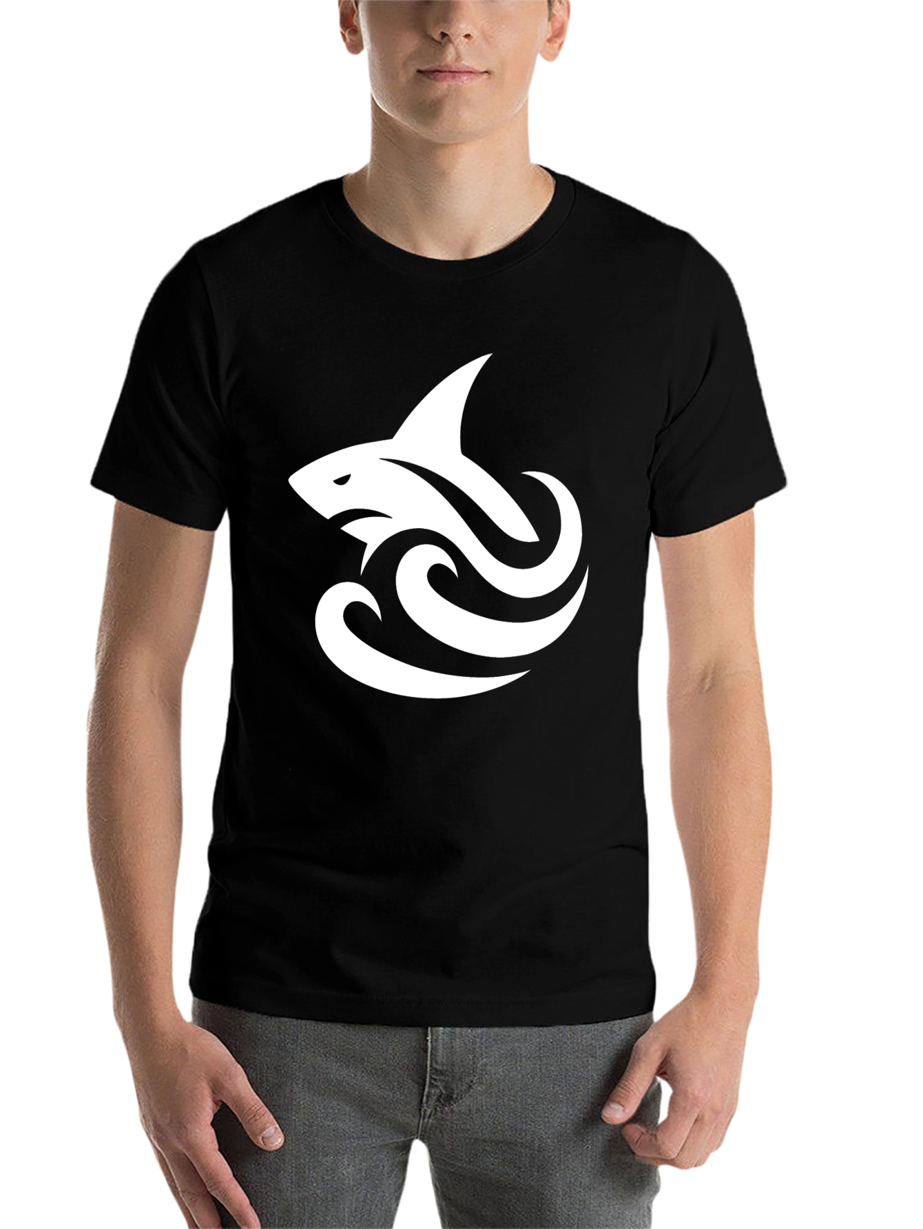 Black Cool Shark Wave Graphic Black Tee view 7