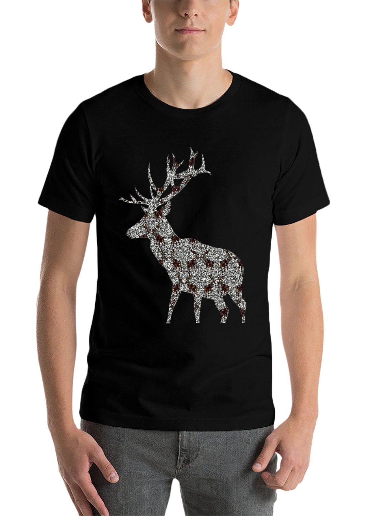 Black Stag Patterned Crew Neck T-Shirt view 7