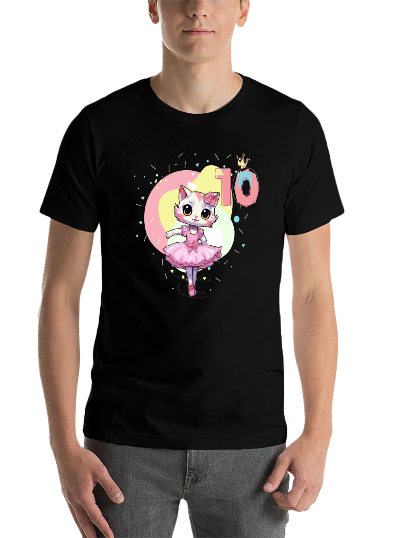 Black Cute Cat Ballerina 10th Birthday T-Shirt view 7