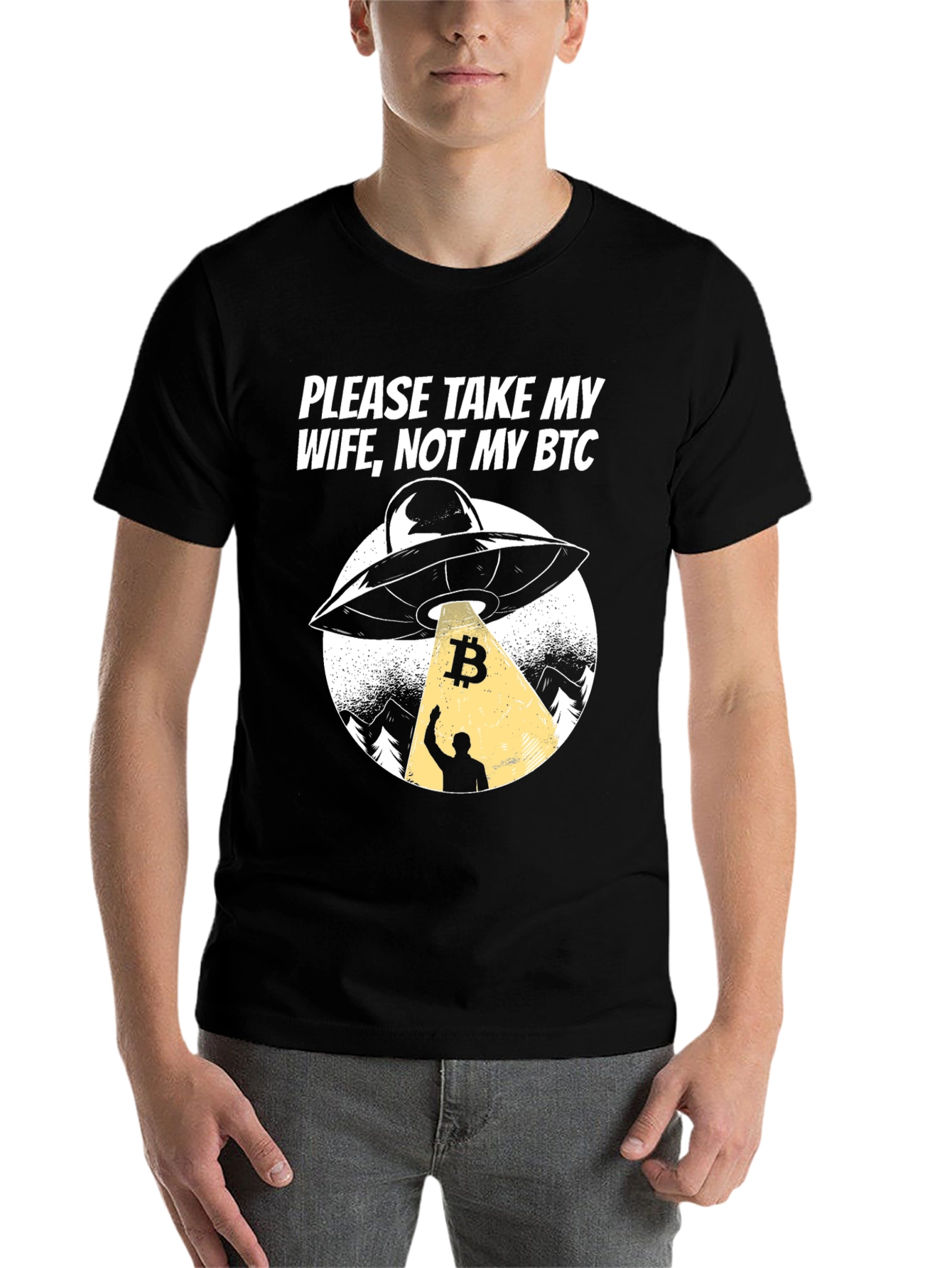 Black Take My Wife, Not My BTC UFO Graphic T-Shirt view 7