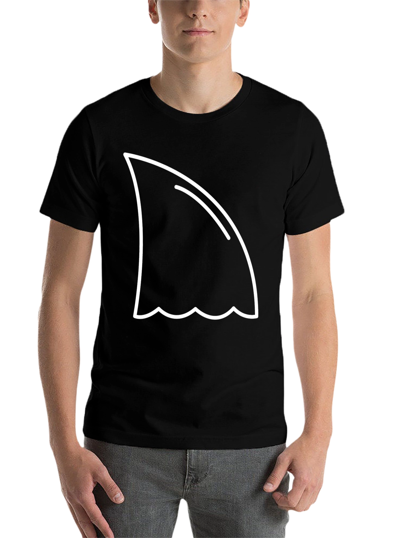 Black Shark Fin Graphic Tee - Black Cotton T-Shirt view 7